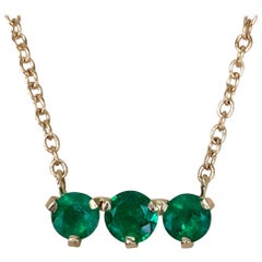 Three-Stone Round Colombian Emerald Gold Chain Pendant Necklace