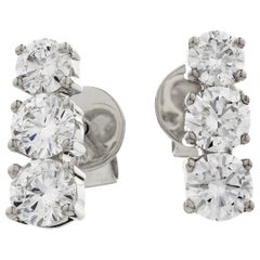 Three-Stone Round Cut 1.10 Carat Diamond 18 Karat White Gold Drop Stud Earrings