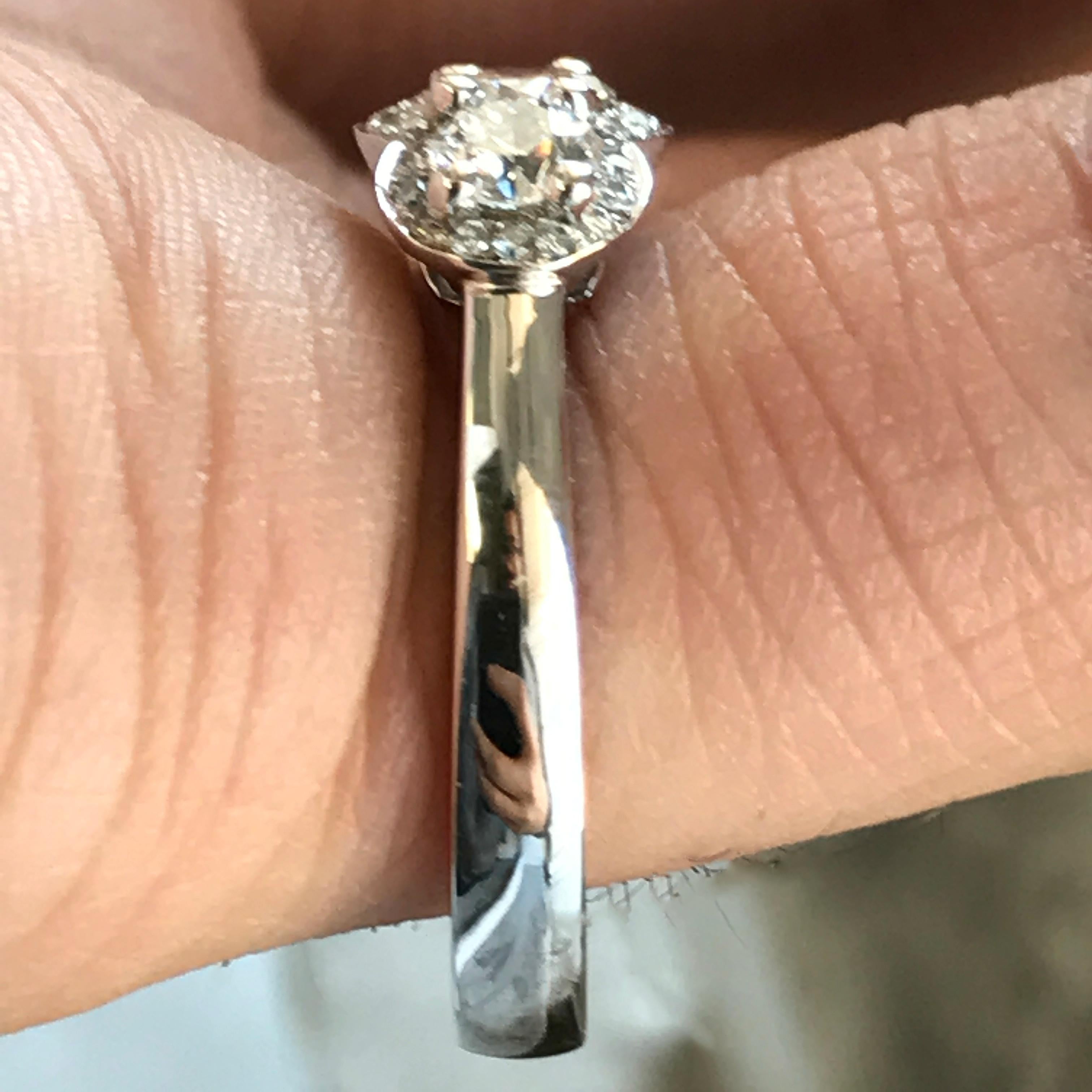 Round Cut Three-Stone Round Diamond Engagement Ring 14 Karat W, Ben Dannie For Sale
