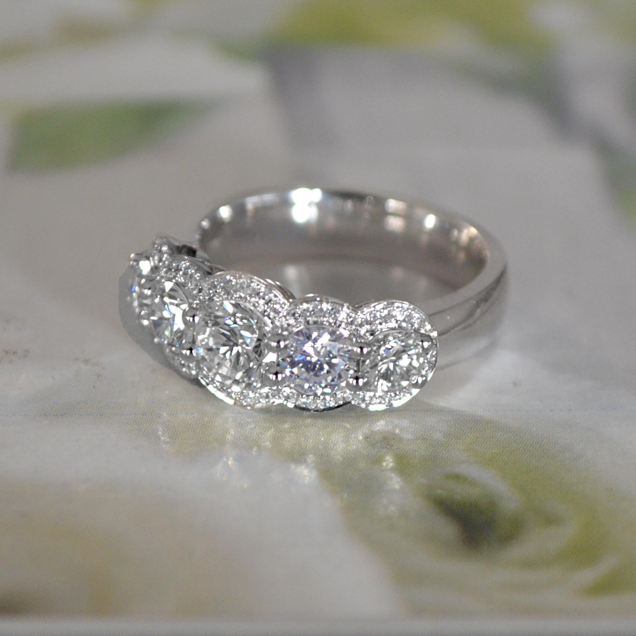 Three-Stone Round Diamond Engagement Ring 14 Karat W, Ben Dannie For Sale 1