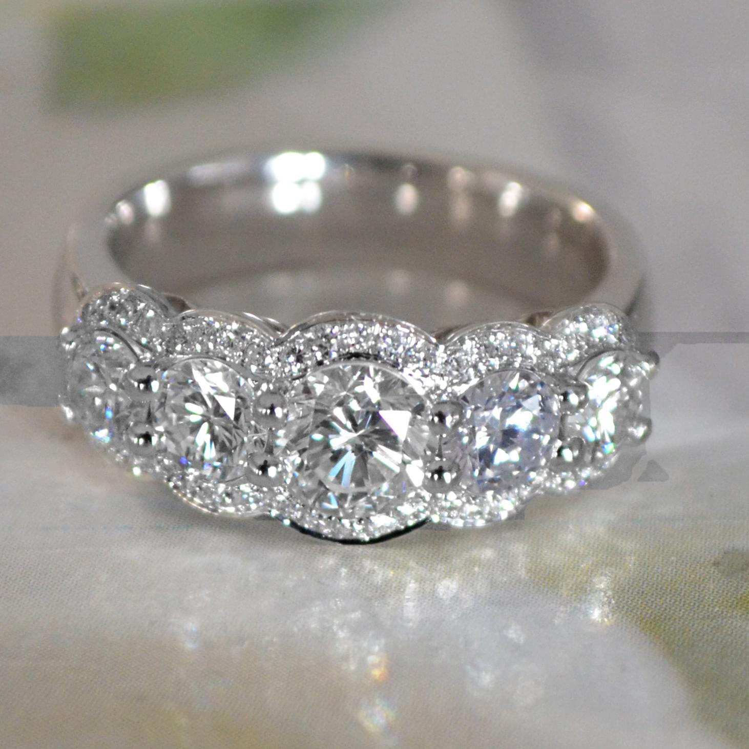 Three-Stone Round Diamond Engagement Ring 14 Karat W, Ben Dannie For Sale 2