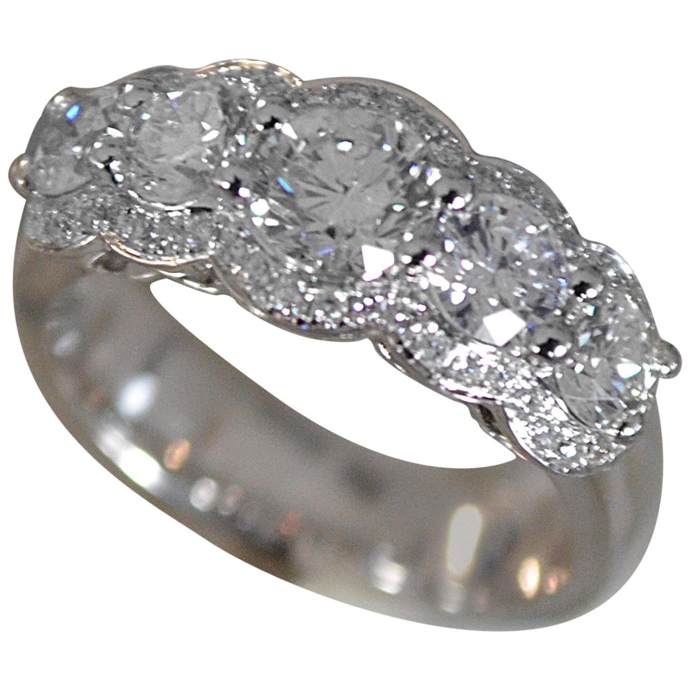 Three-Stone Round Diamond Engagement Ring 14 Karat W, Ben Dannie For Sale