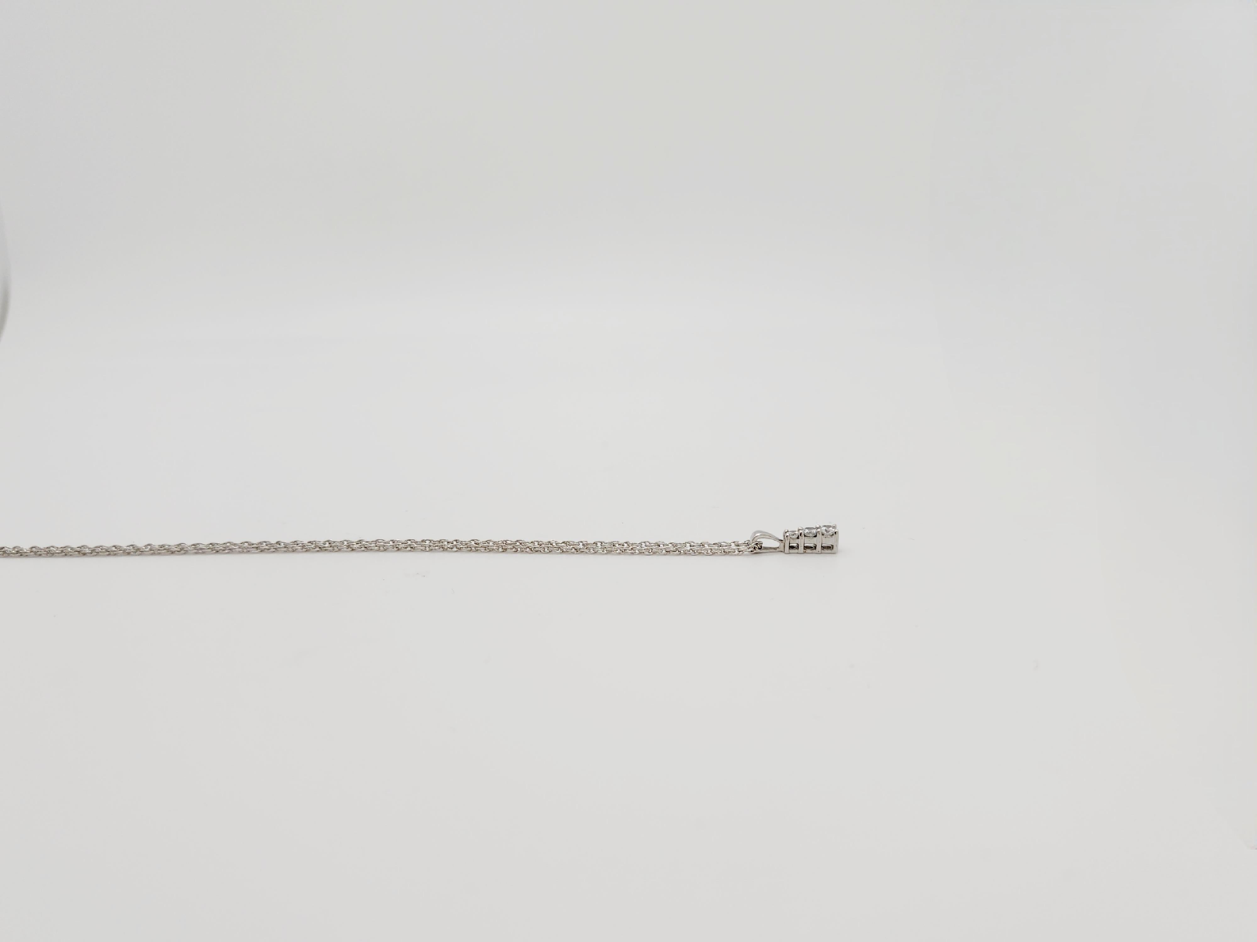 Women's or Men's Three Stone Round Diamond Pendant Necklace in 14k White Gold For Sale