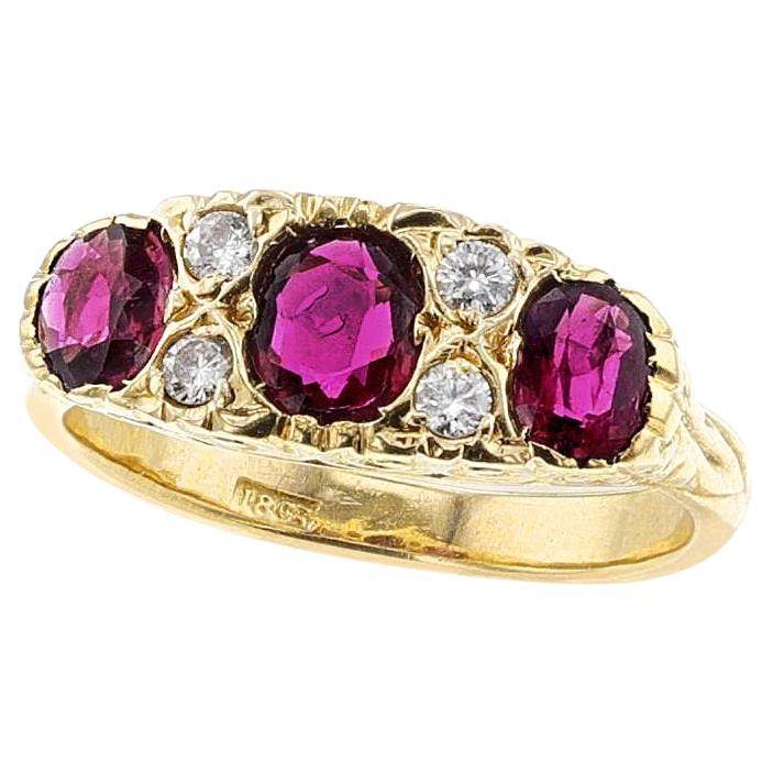 Three-Stone Ruby and Diamond Ring, 18k