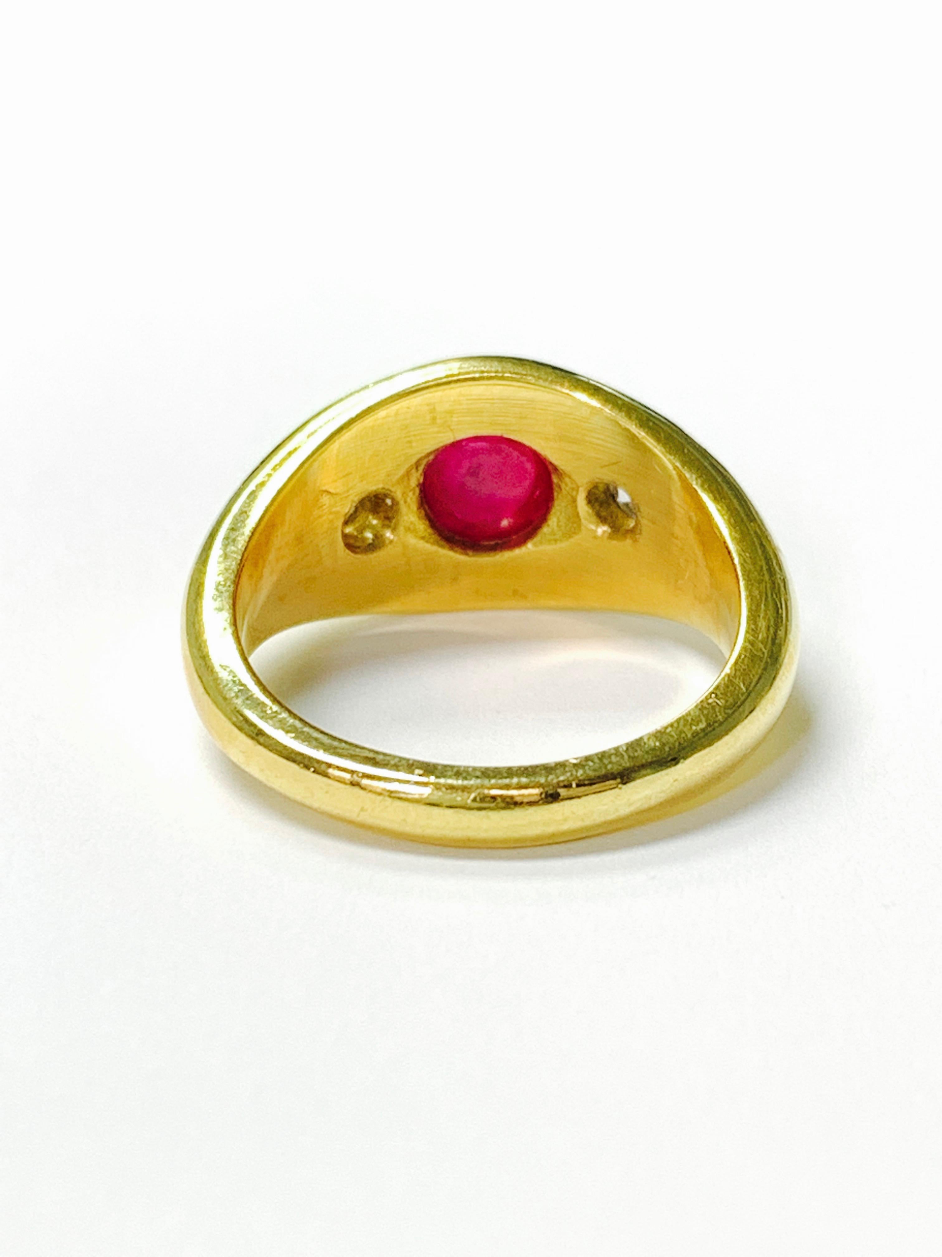 Three-Stone Ruby and Diamond Ring in 14k Yellow Gold in 14k Gold For Sale 1