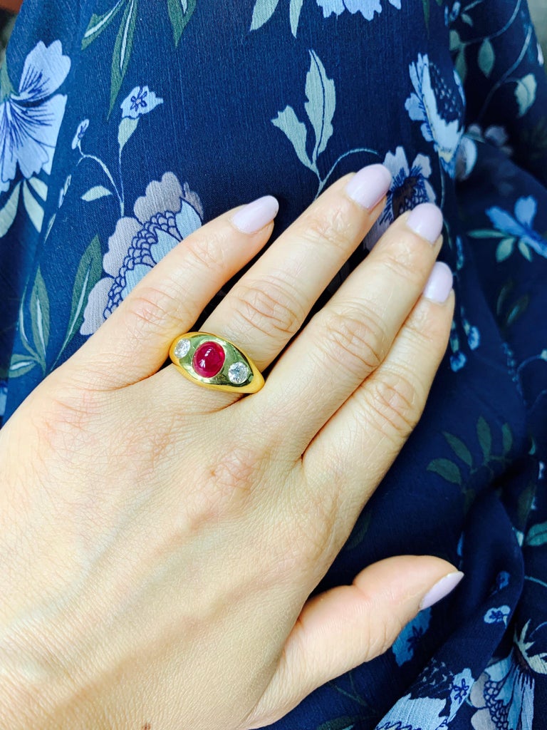 Three-Stone Ruby and Diamond Ring in 14k Yellow Gold in 14k Gold For ...