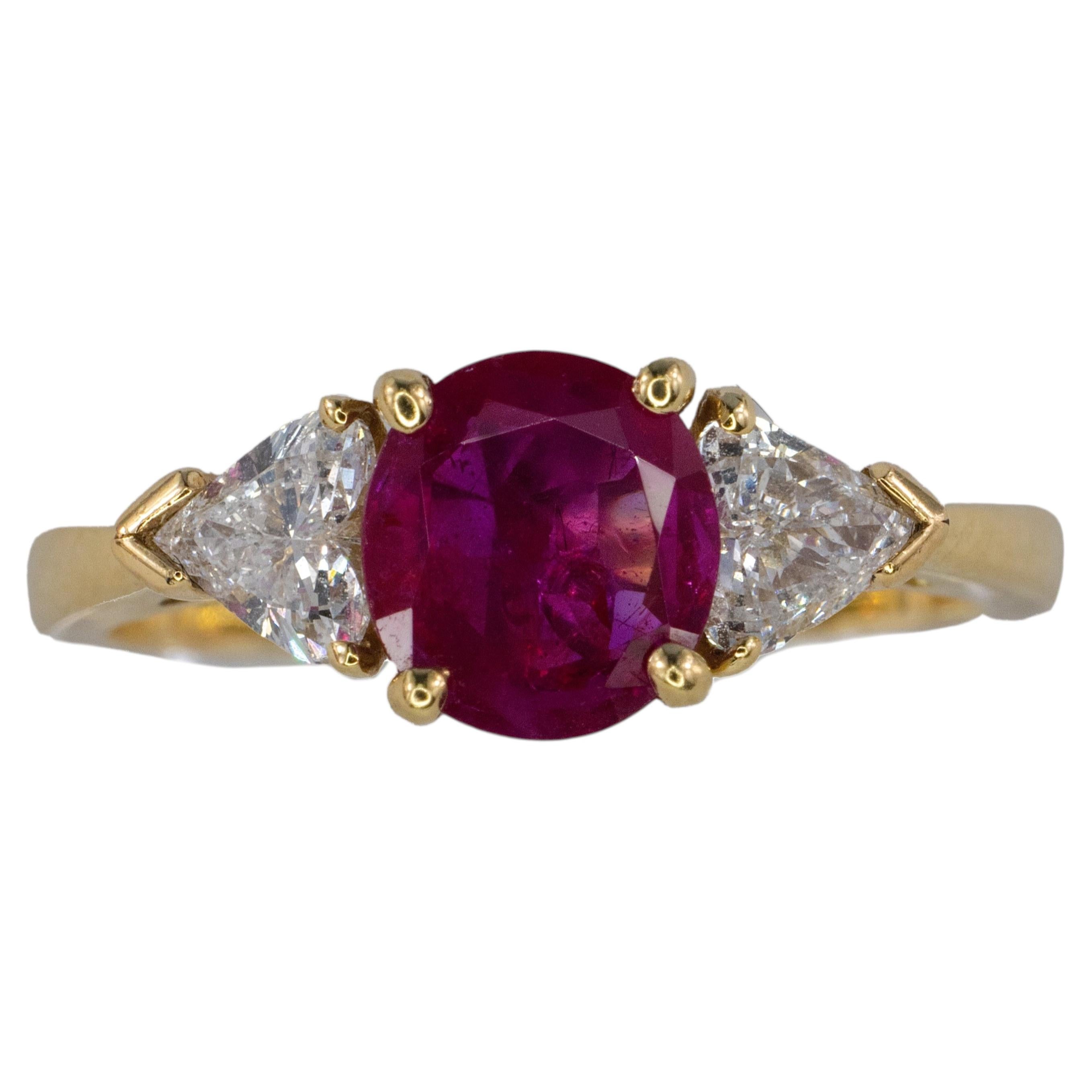 Three Stone Ruby and Heart-Shaped Diamond Ring For Sale
