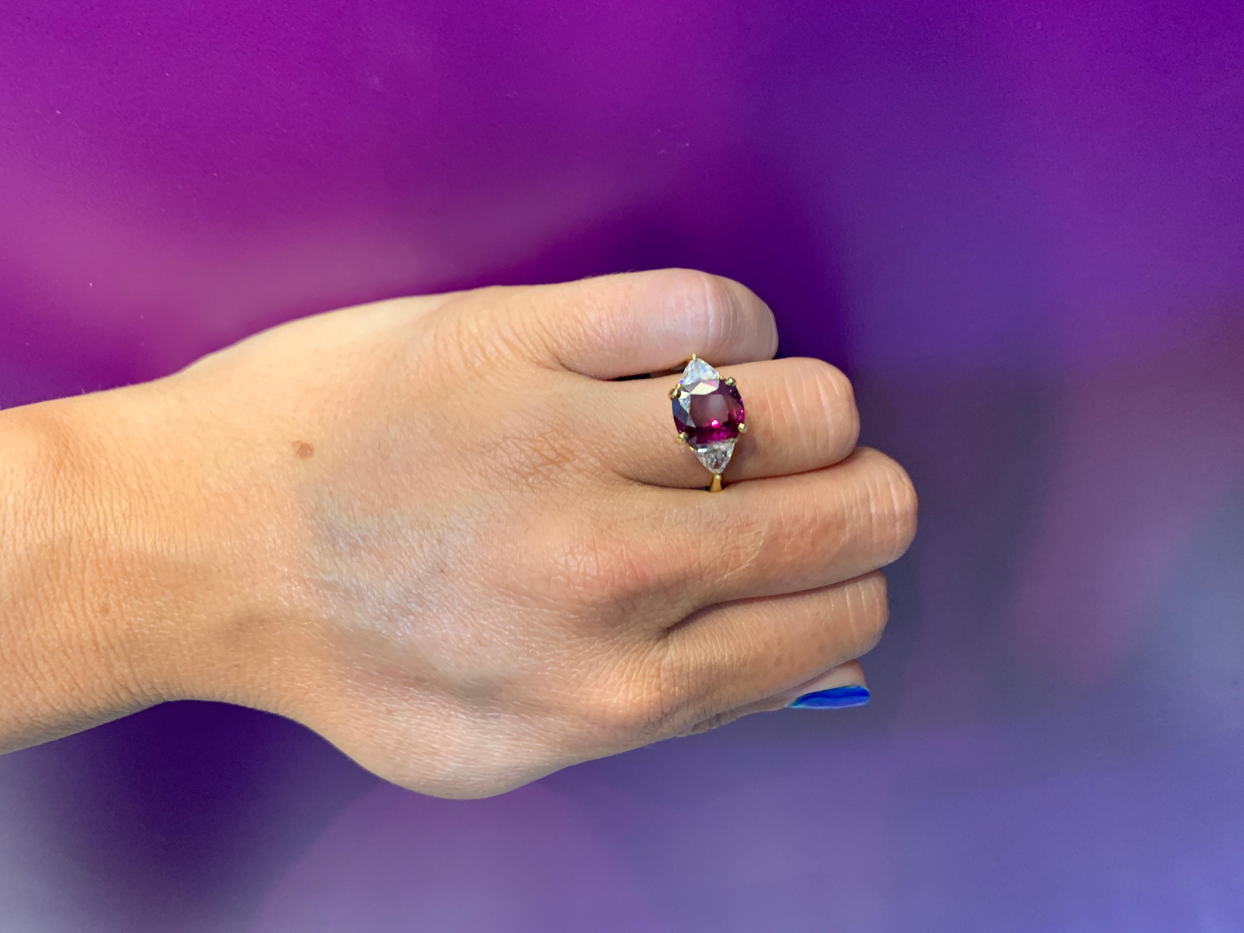 Three Stone Ruby & Diamond Ring In Excellent Condition For Sale In New York, NY