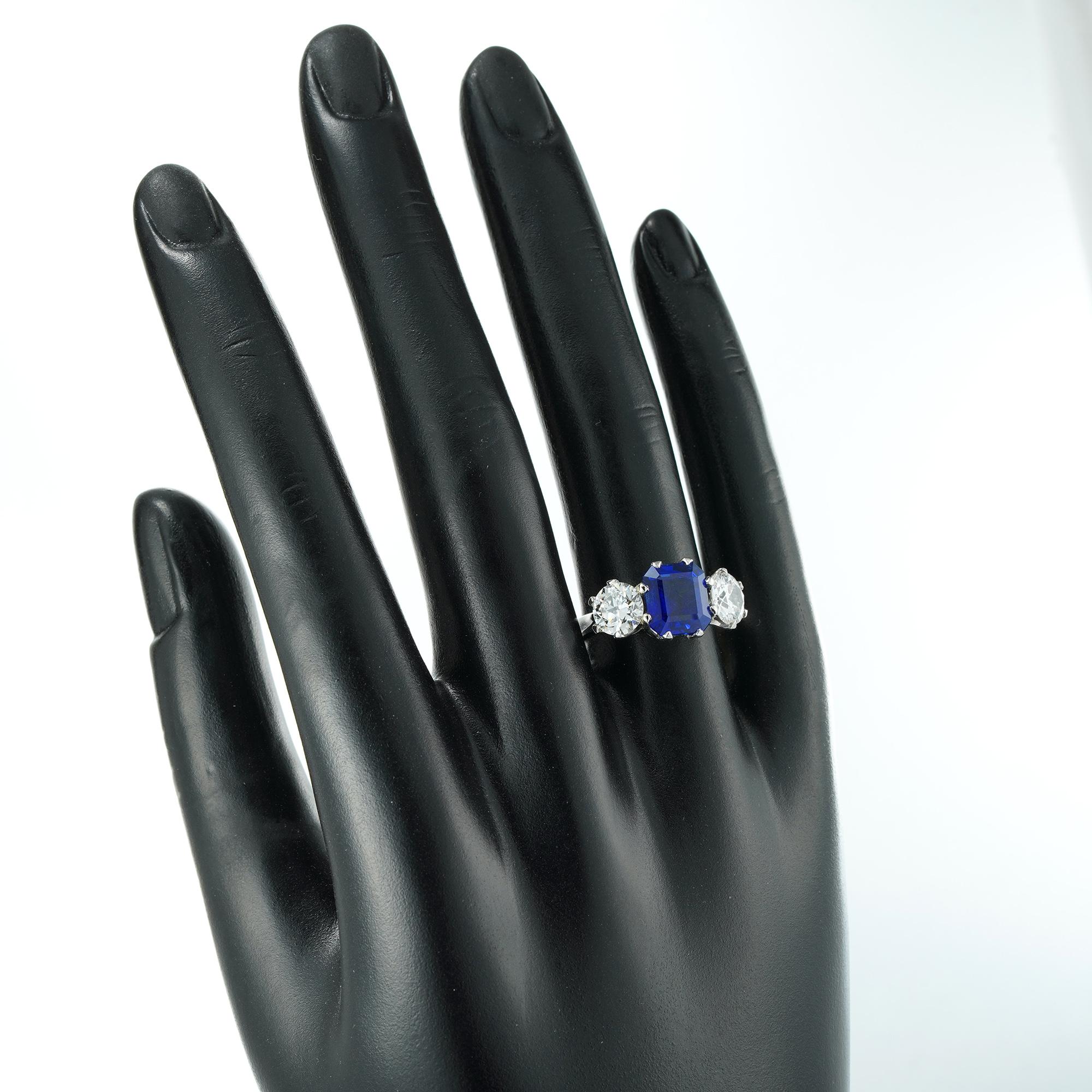 Women's or Men's Three-Stone Sapphire and Diamond Ring