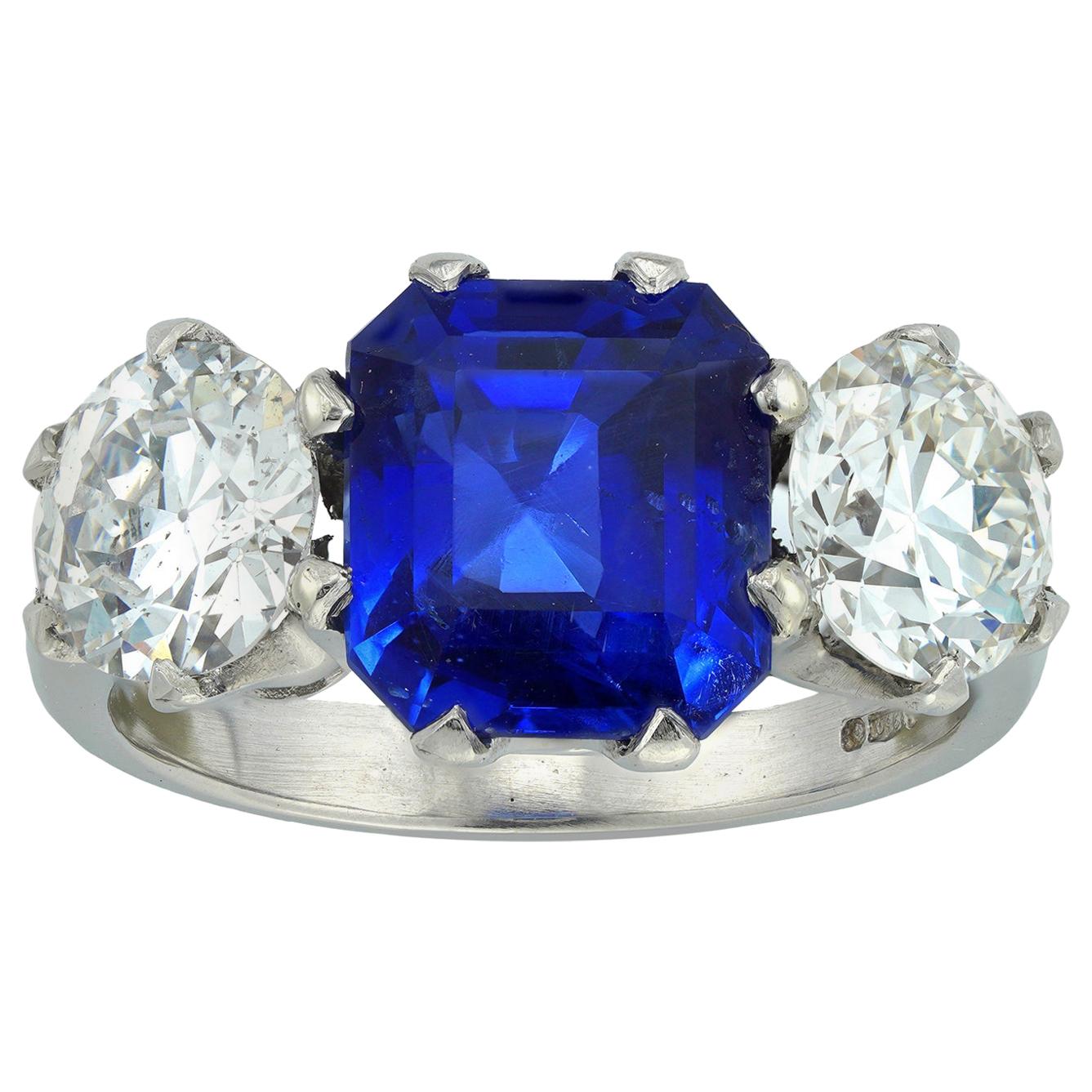 Three-Stone Sapphire and Diamond Ring
