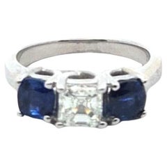 Drei Stein Saphir & Diamant Ring S1.24ct Em.90ct 14kwg