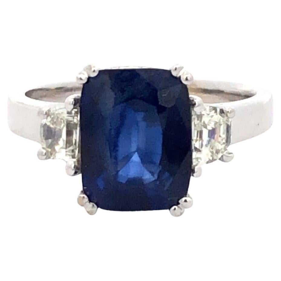 Three Stone Sapphire &Diamond Ring  S3.28ct HM.43ct 18kyg