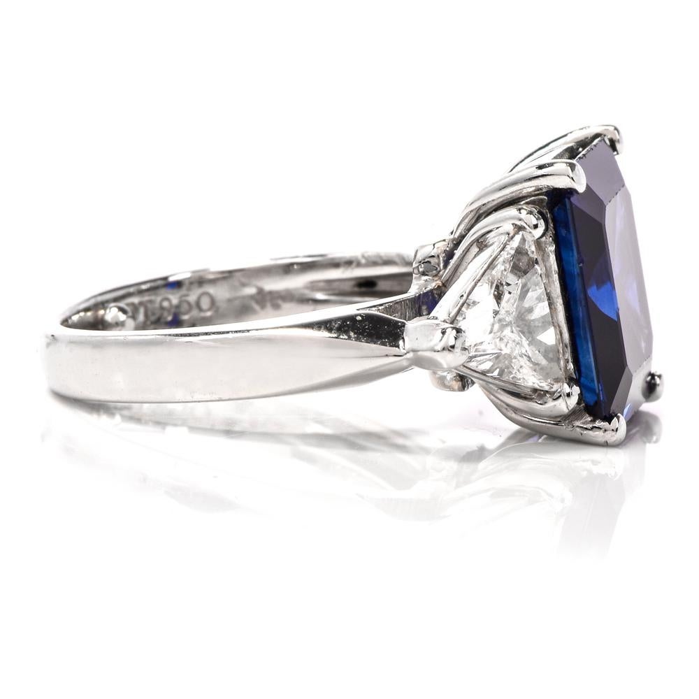 Women's Three-Stone Sapphire Trilliant Diamond Platinum Ring