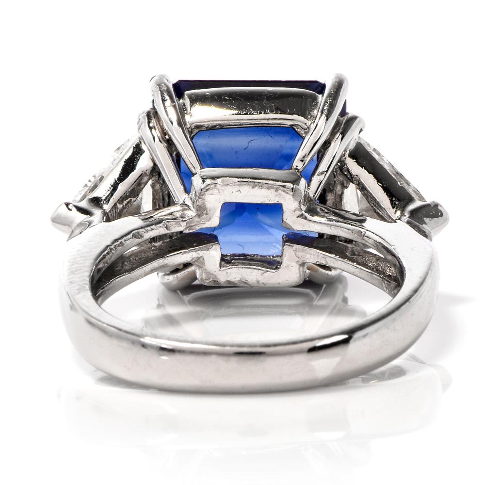 Three-Stone Sapphire Trilliant Diamond Platinum Ring 1