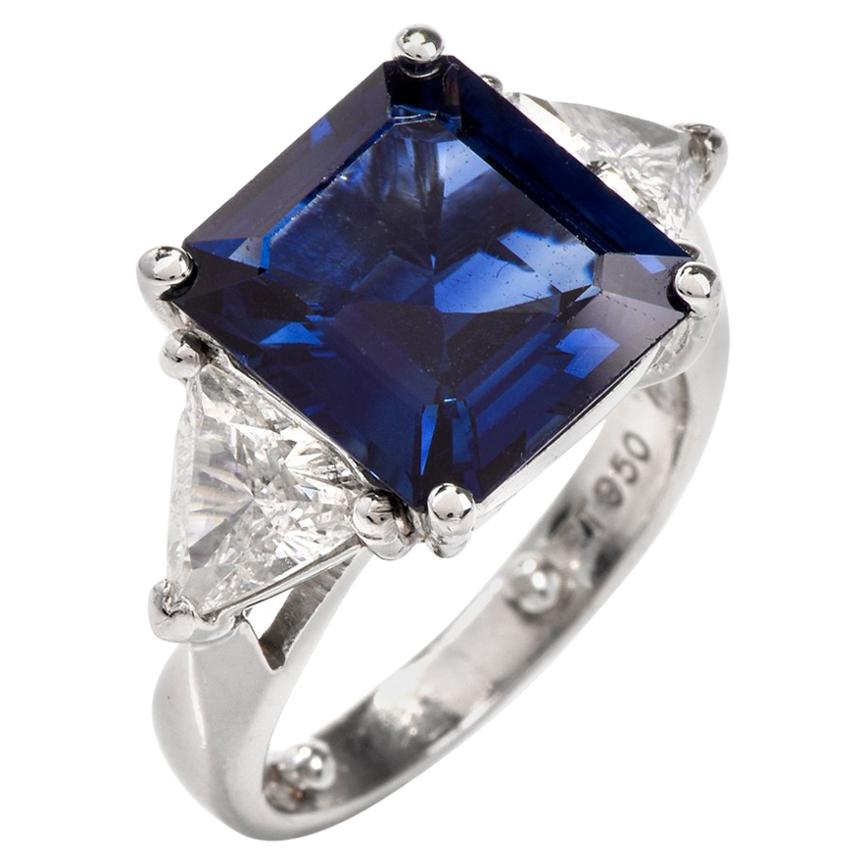 Three-Stone Sapphire Trilliant Diamond Platinum Ring