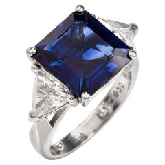 Three-Stone Sapphire Trilliant Diamond Platinum Ring