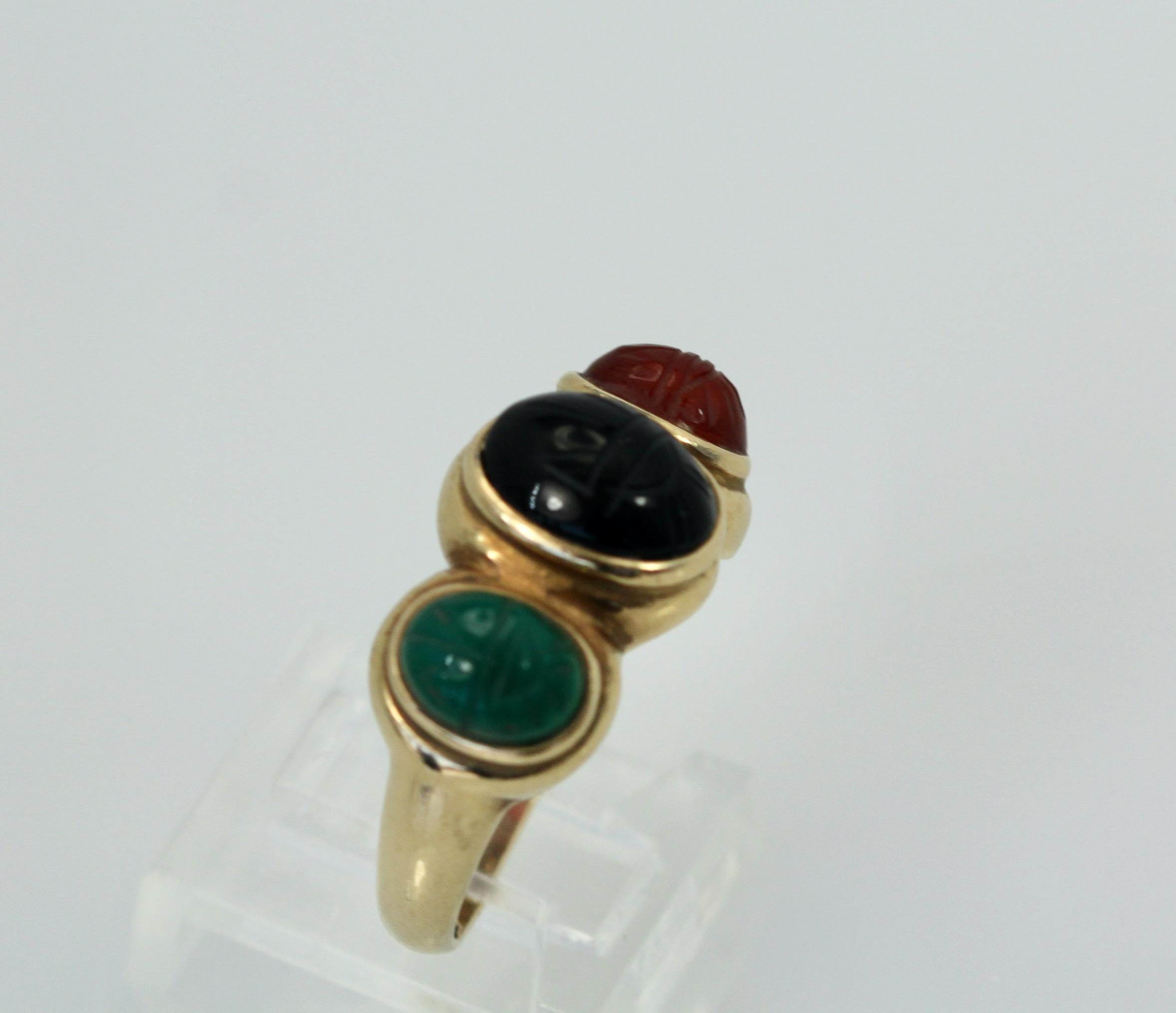 Drei Stein Skarabäus-Ring 14K (Ästhetizismus)