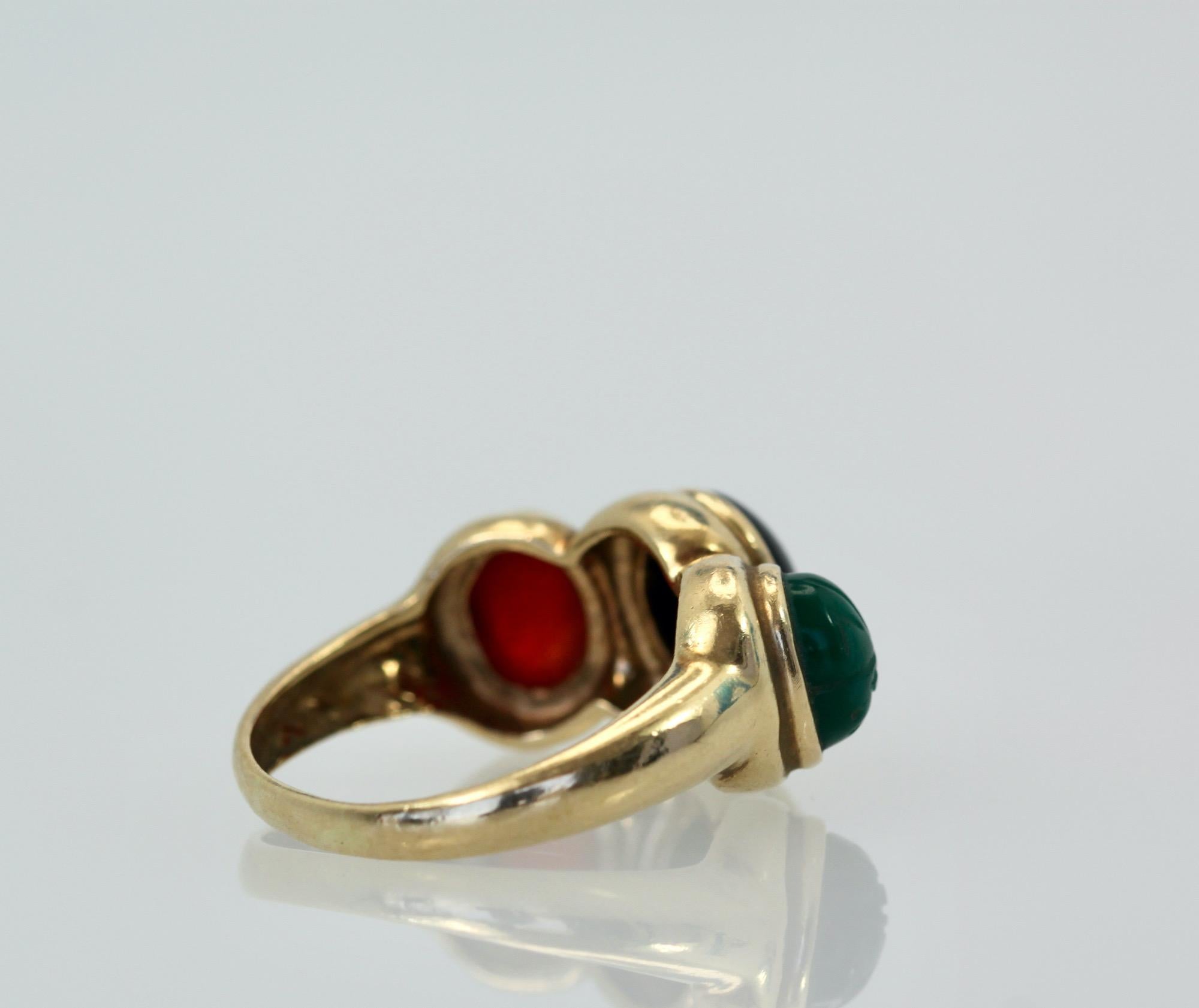 Drei Stein Skarabäus-Ring 14K 1
