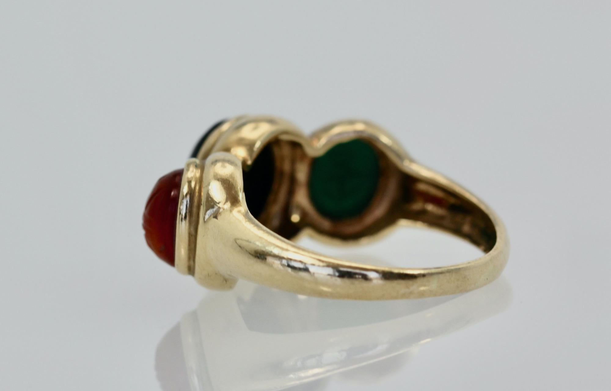 Drei Stein Skarabäus-Ring 14K 2