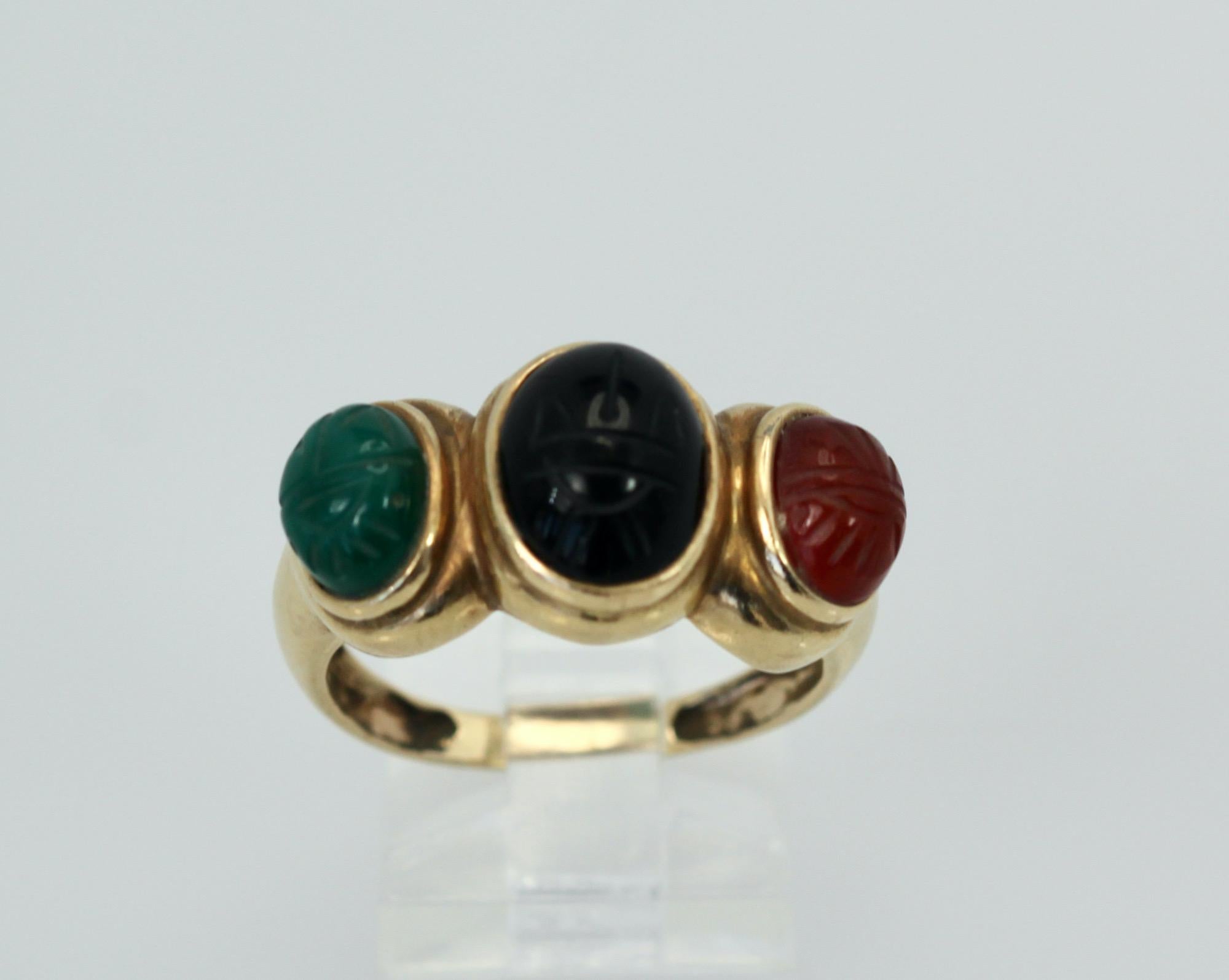 Drei Stein Skarabäus-Ring 14K 3