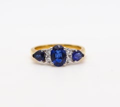 Three Stone Setting Ring In 18Kt Gold With 1.87 Ctw In Sapphires And Diamonds