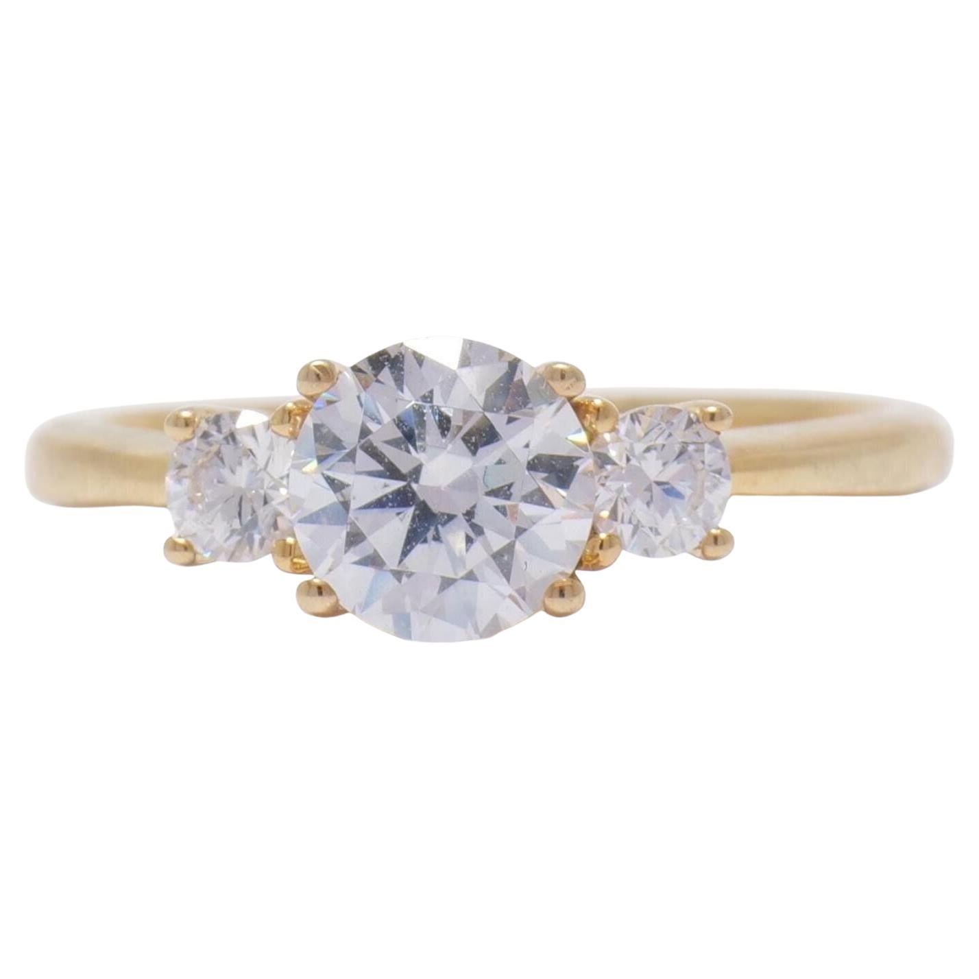 Three Stone Solitaire Natural Diamond Ring in 14K Solid Gold (Certified)