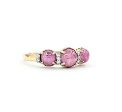 Three-Stone Star Sapphire & Diamond Ring in 14k Yellow Gold