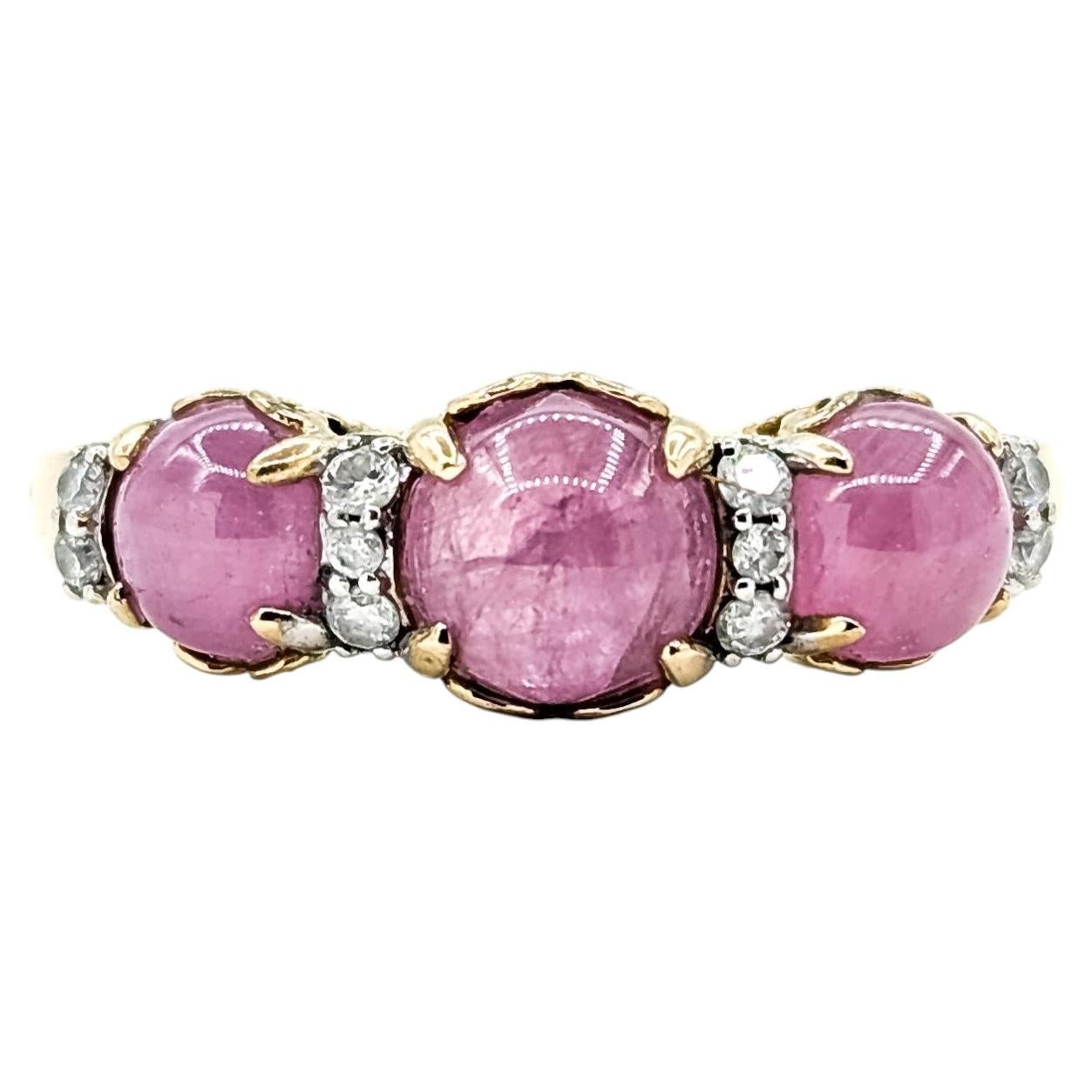 Three-Stone Star Sapphire & Diamond Ring in 14k Yellow Gold