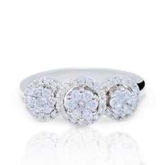 Three Stone Style Cluster Diamond Ring 18K White Gold 0.51cttw
