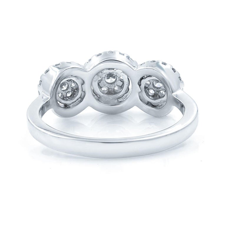 Three Stone Style Cluster Diamond Ring 18K White Gold 0.51cttw For Sale ...