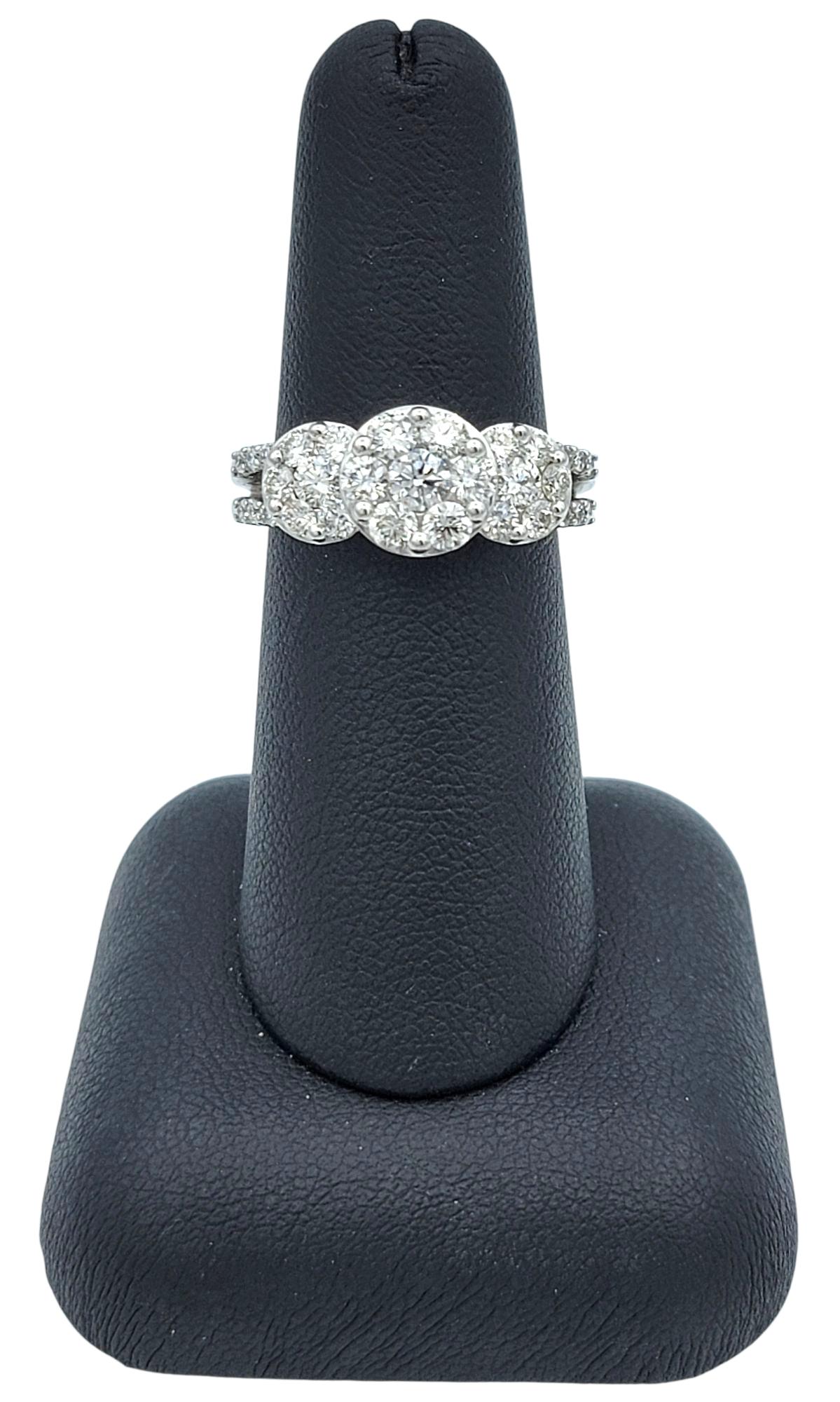 Three Stone Style Round Cut Diamond Cluster Engagement Ring 18 Karat White Gold For Sale 8