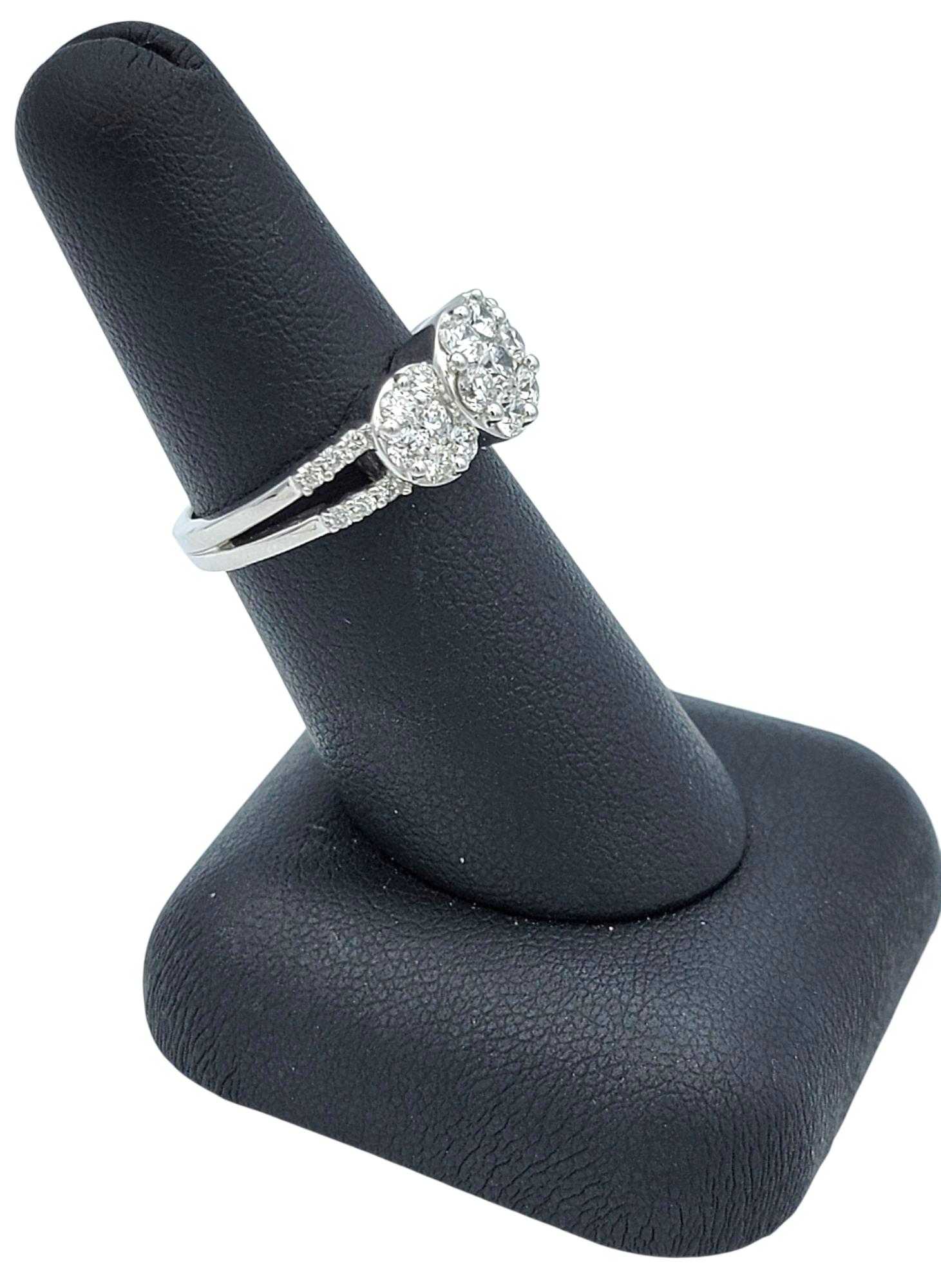 Three Stone Style Round Cut Diamond Cluster Engagement Ring 18 Karat White Gold For Sale 9