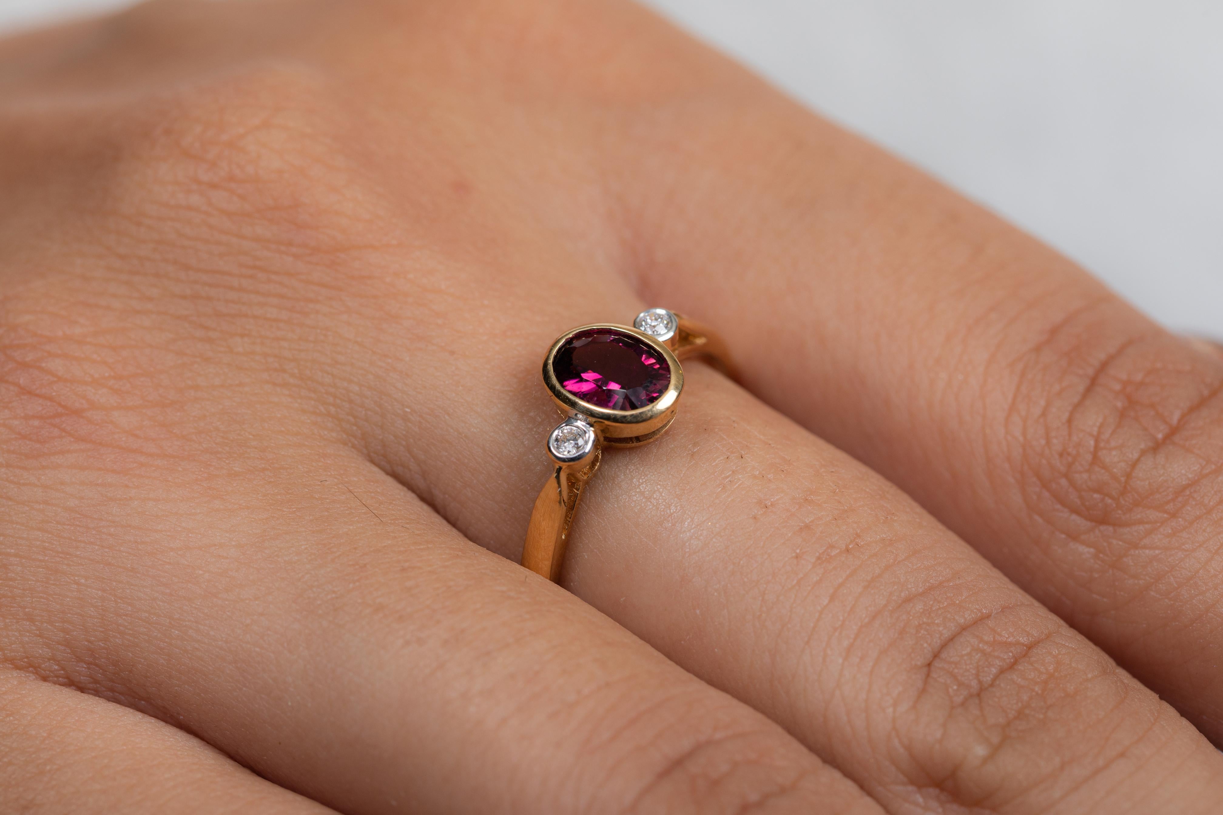 For Sale:  Three Stone Tourmaline Ring with Diamond in 18K Solid Yellow Gold 2