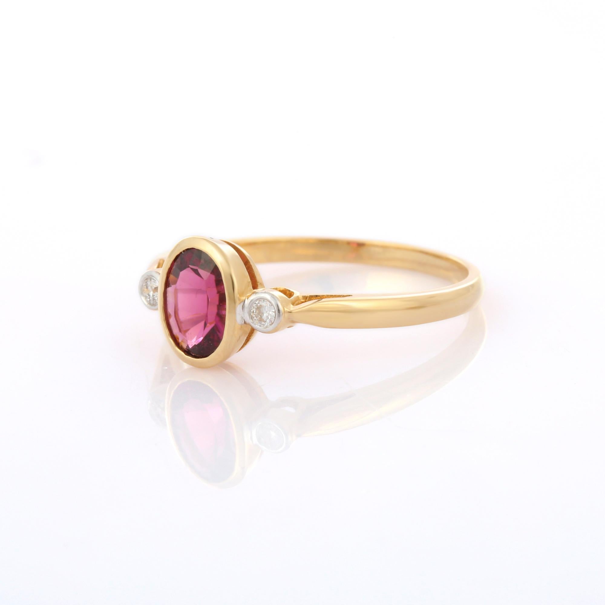 For Sale:  Three Stone Tourmaline Ring with Diamond in 18K Solid Yellow Gold 3