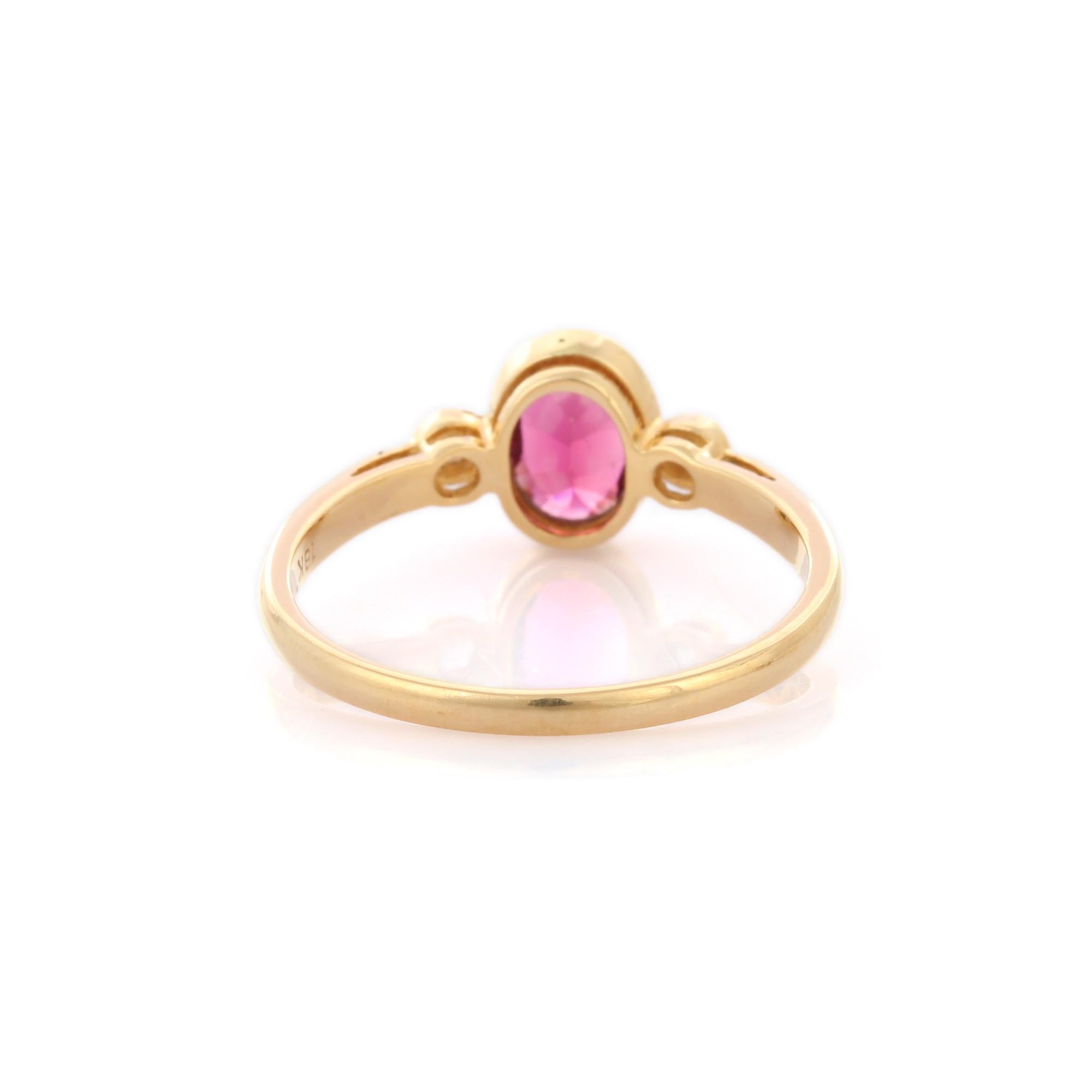 For Sale:  Three Stone Tourmaline Ring with Diamond in 18K Solid Yellow Gold 5