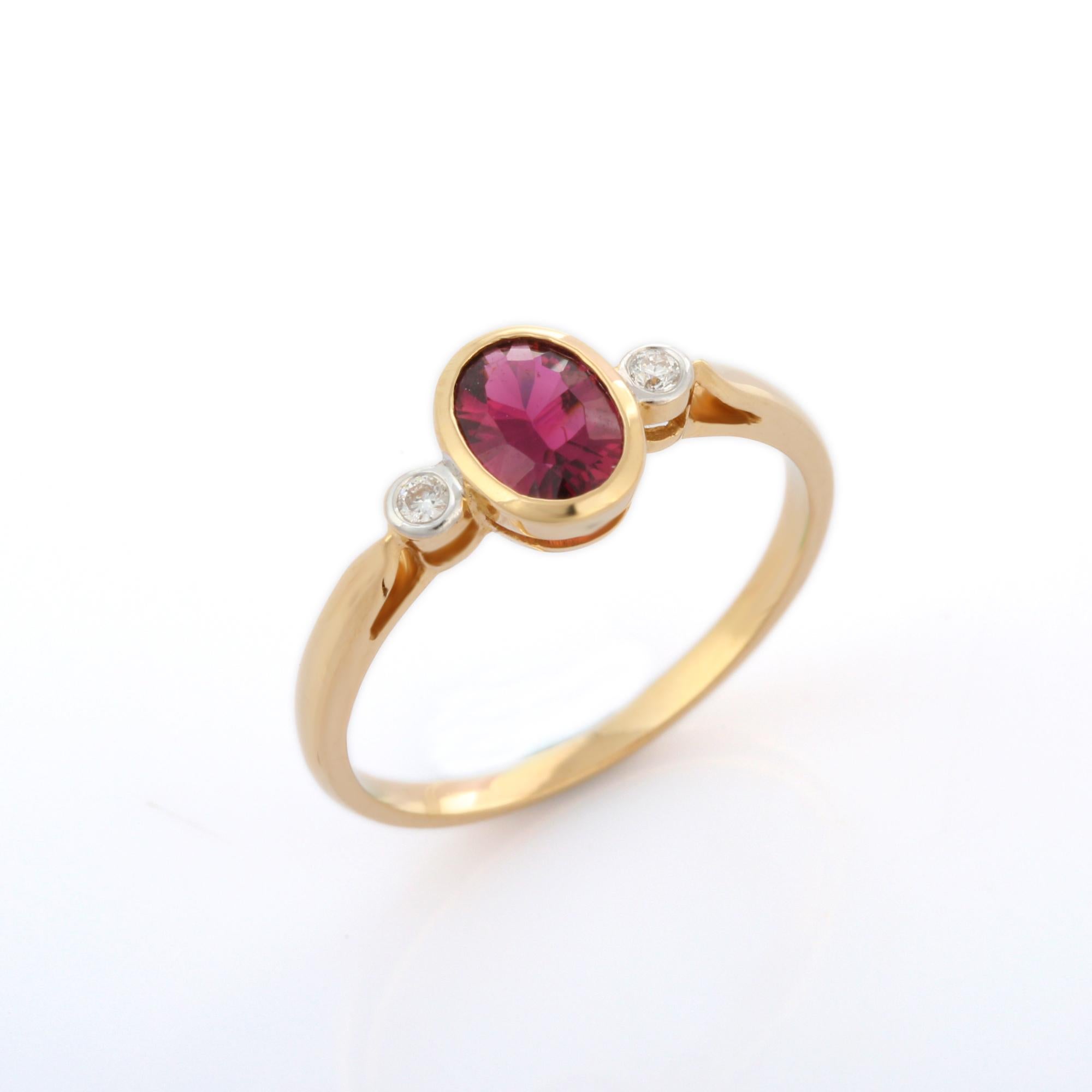 For Sale:  Three Stone Tourmaline Ring with Diamond in 18K Solid Yellow Gold 6
