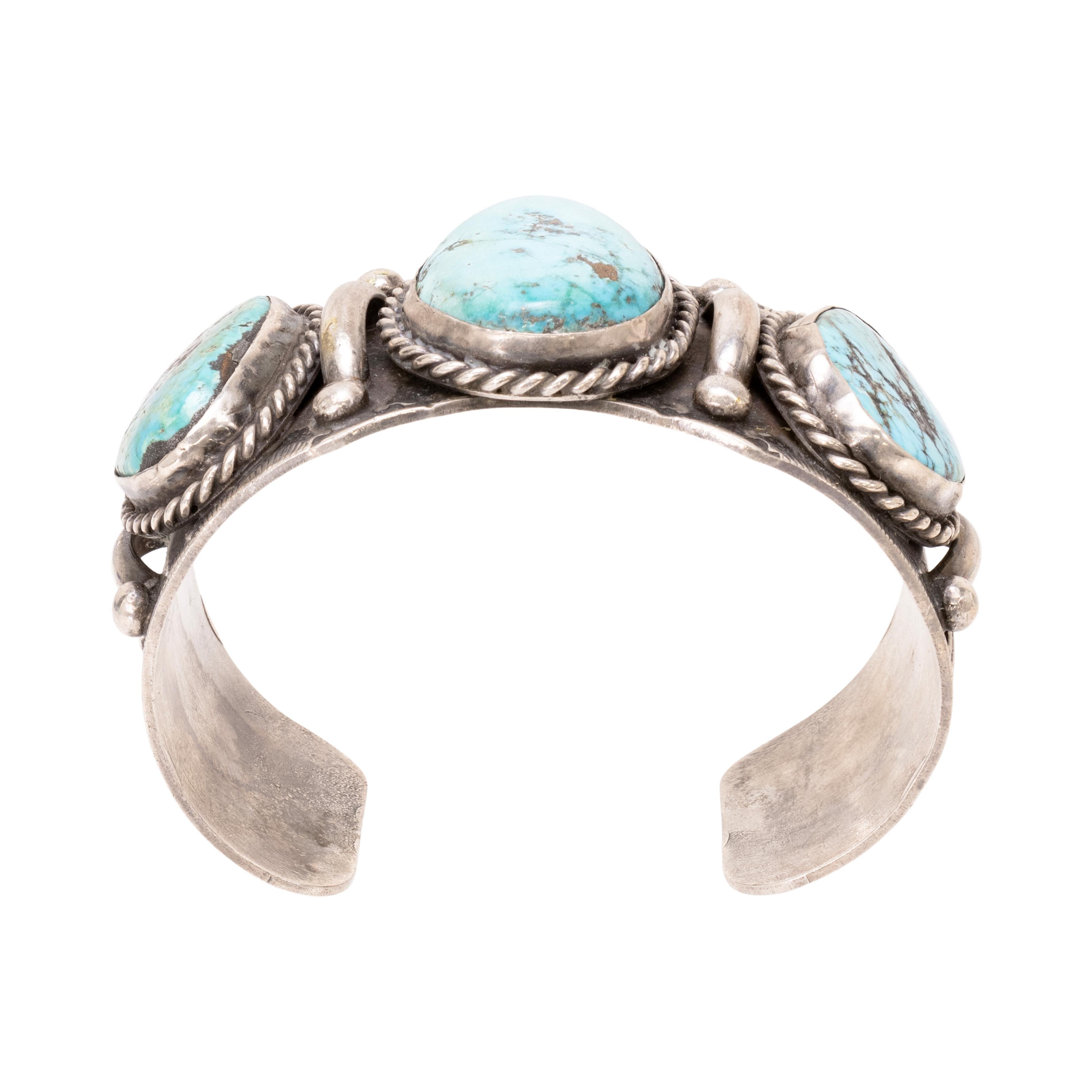 Nativo americano Bracciale a tre pietre di turchese e argento sterling in vendita