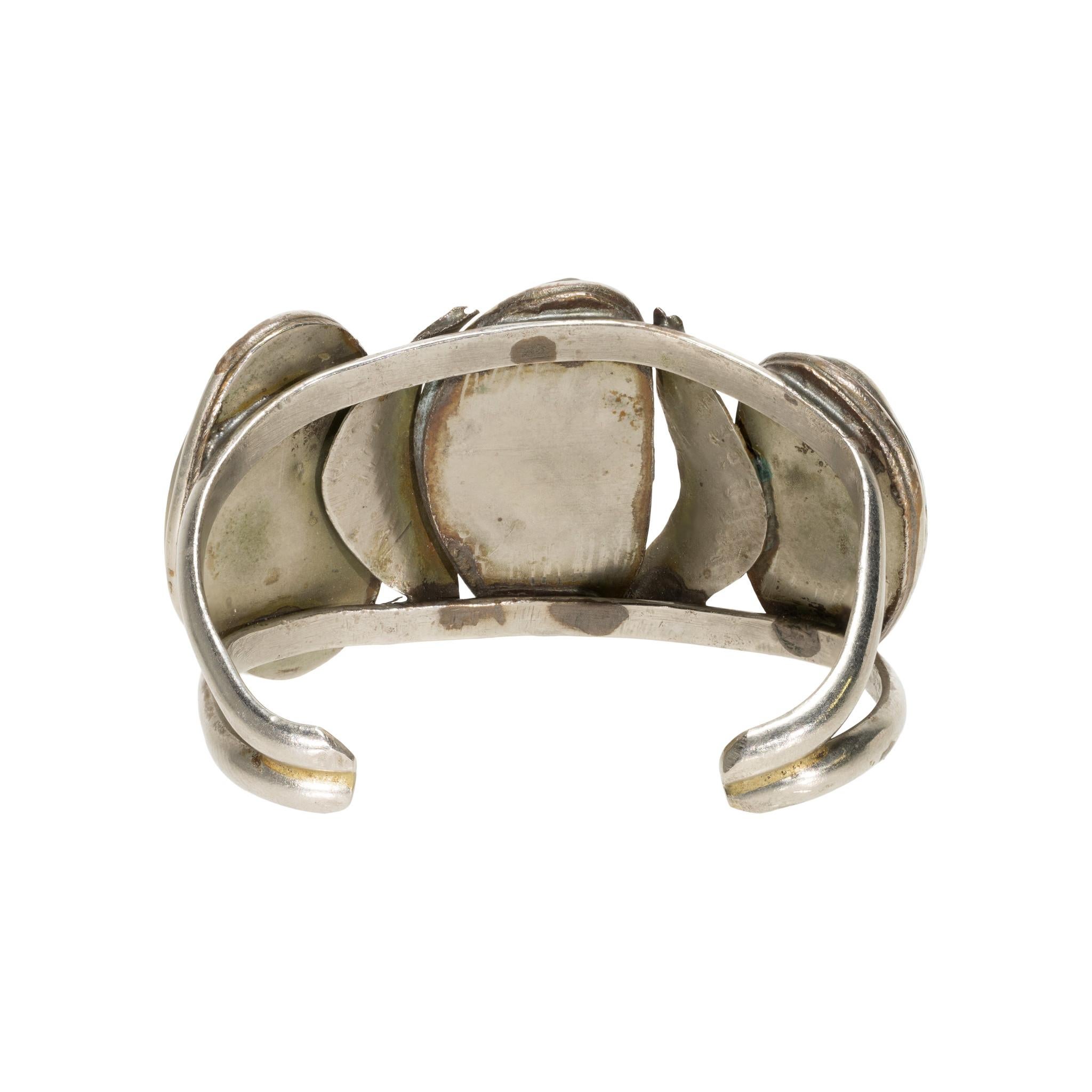 Taglio misto Bracciale a tre pietre di turchese e argento sterling in vendita