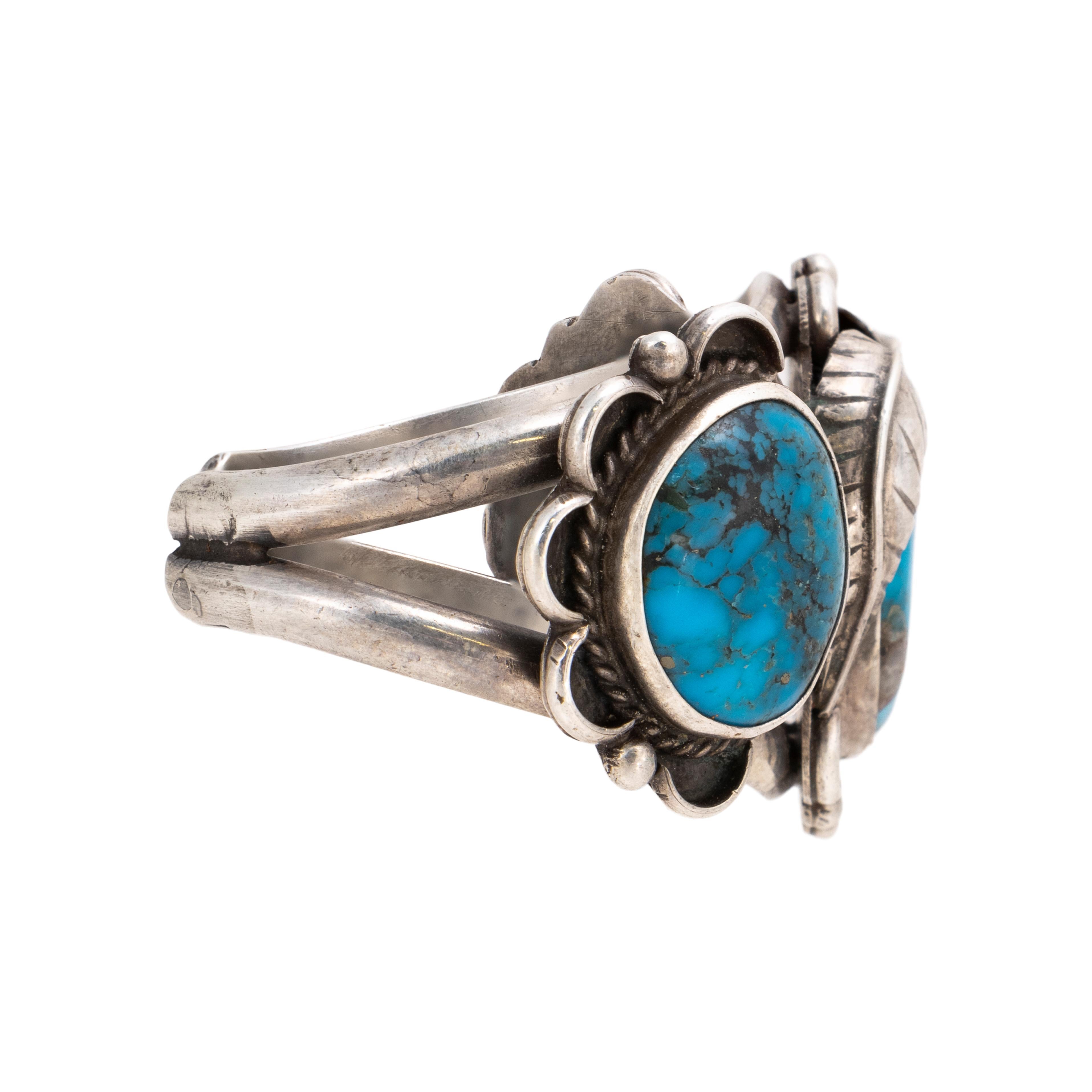 Brazalete de turquesa y plata de ley con tres piedras en Bueno estado para la venta en Coeur d Alene, ID