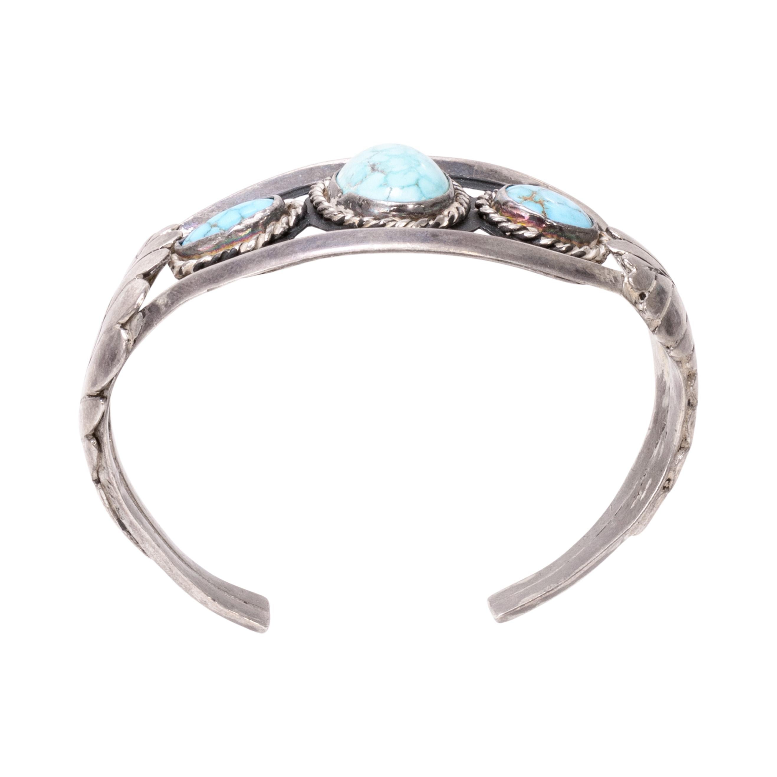 da uomo o donna Bracciale a tre pietre di turchese e argento sterling in vendita