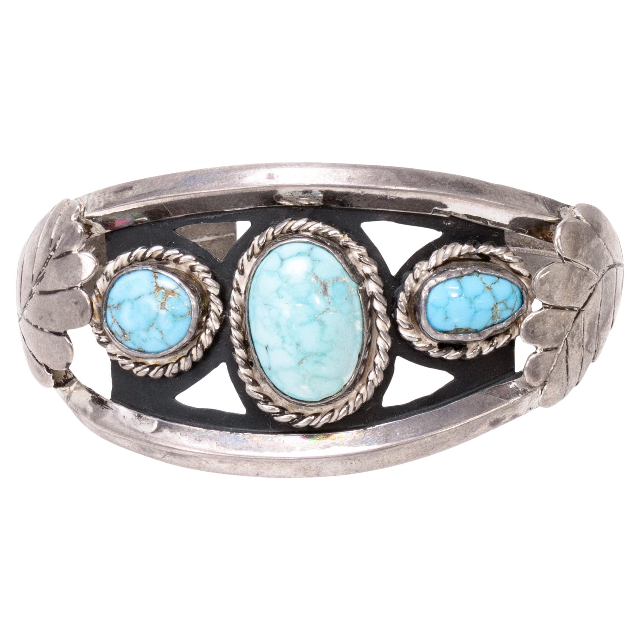 Bracciale a tre pietre di turchese e argento sterling