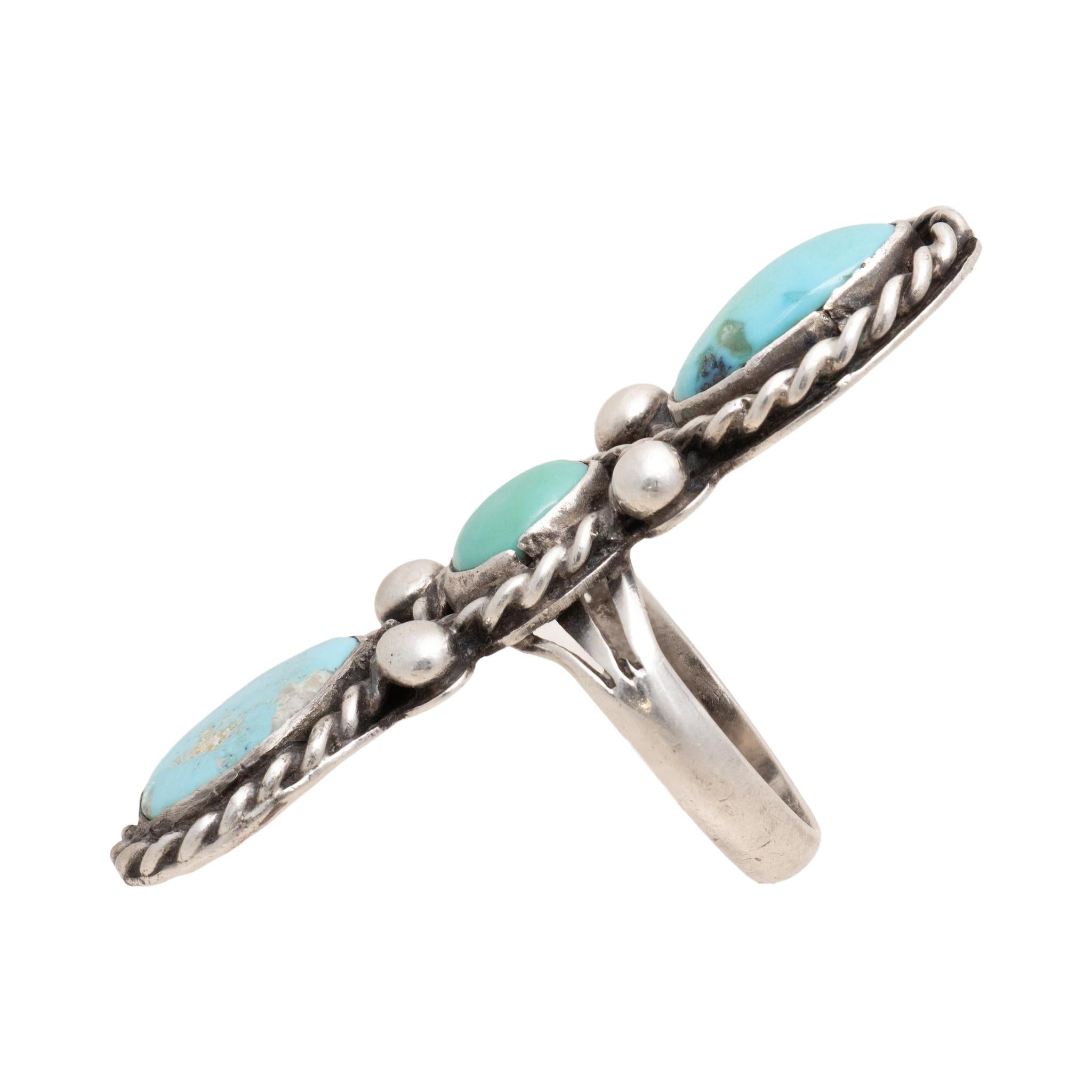 Taglio misto Anello con tre pietre di turchese e argento sterling in vendita