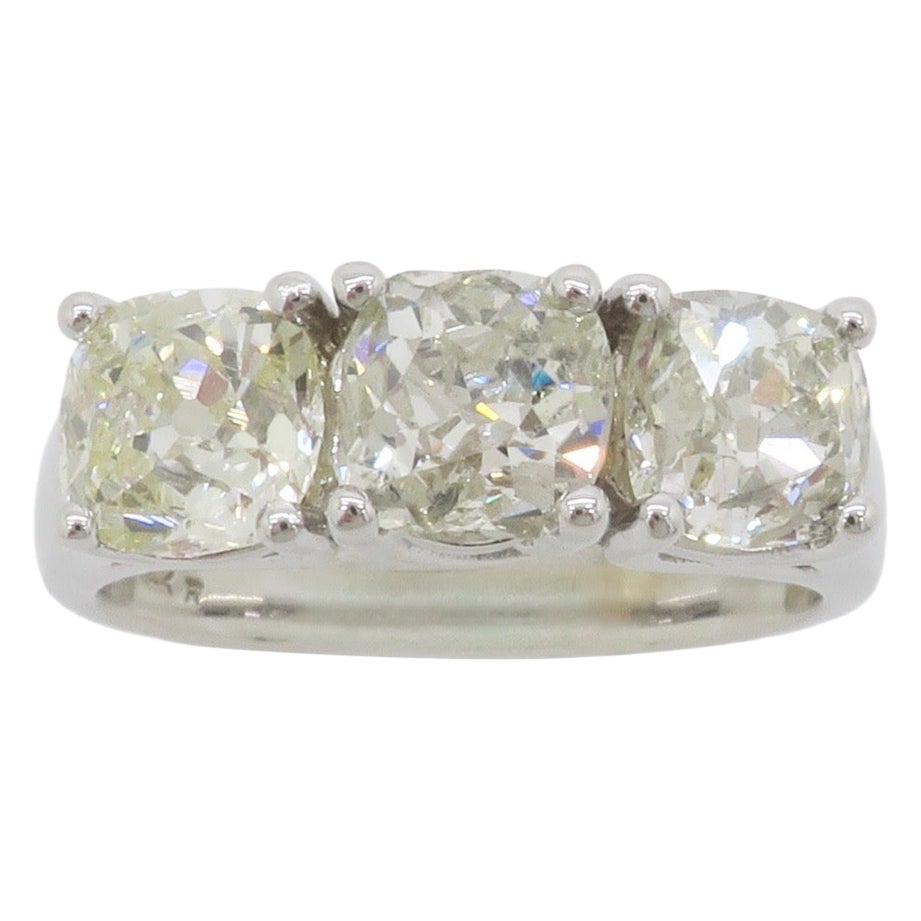 Three Stone Vintage Diamond Ring with 2.32CTW of Old Mine Cut Diamonds