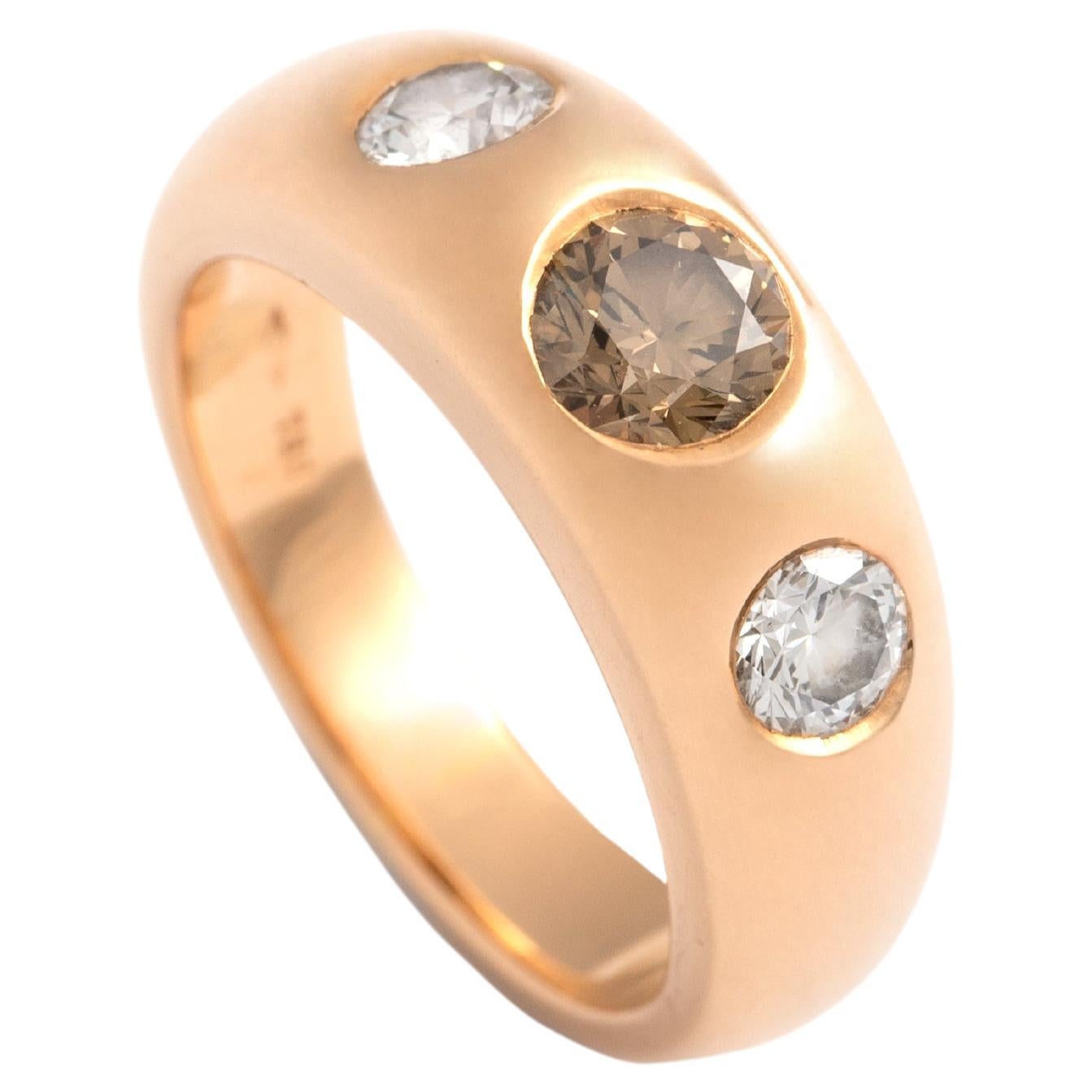 Three Stones Diamond Gold 18k Ring For Sale