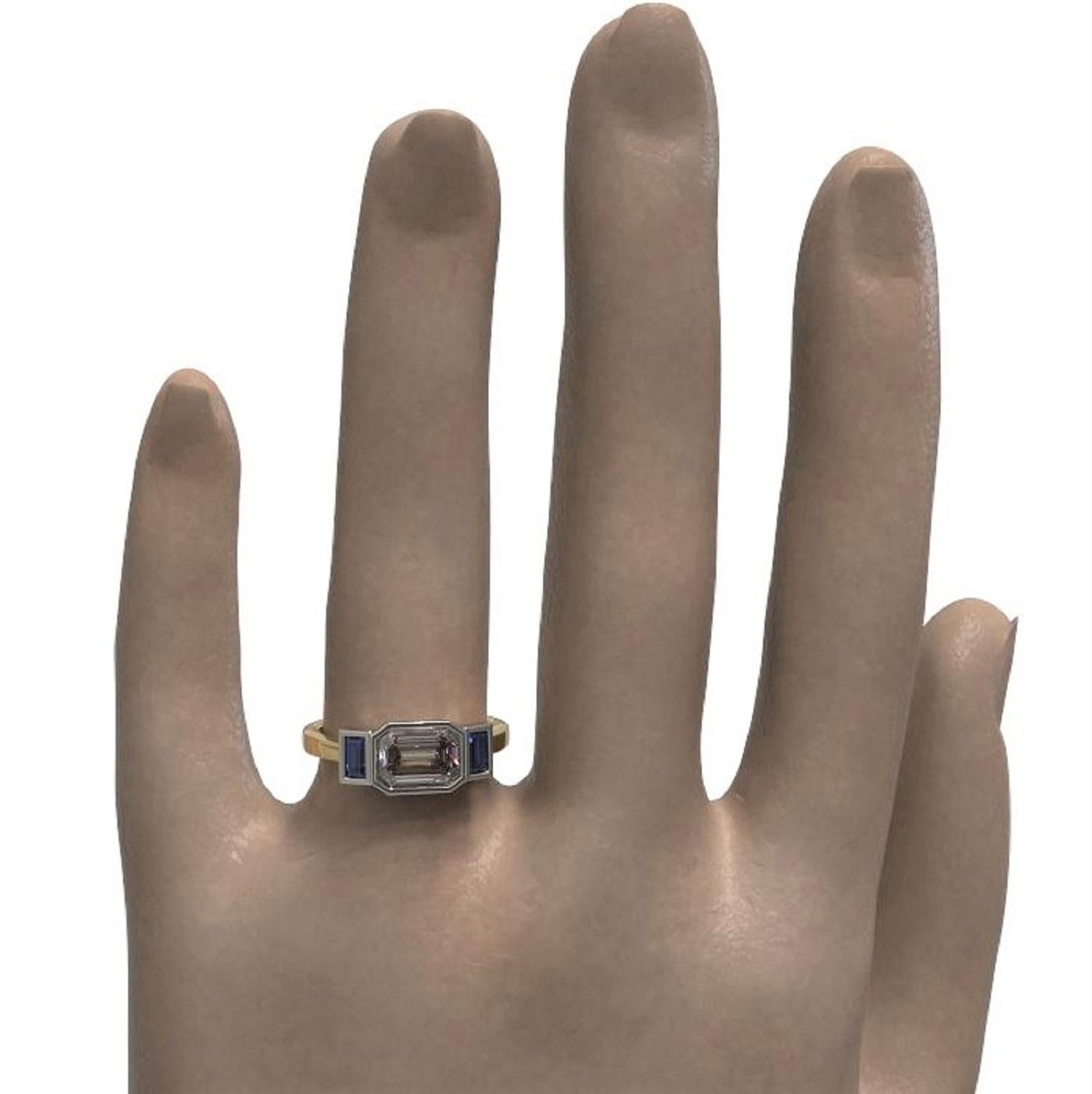 Women's Three Stones Emerald Cut 1.88 Carat Sapphire Engagement Ring in Platinum & Gold