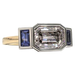 Three Stones Emerald Cut 1.88 Carat Sapphire Engagement Ring in Platinum 
Gold