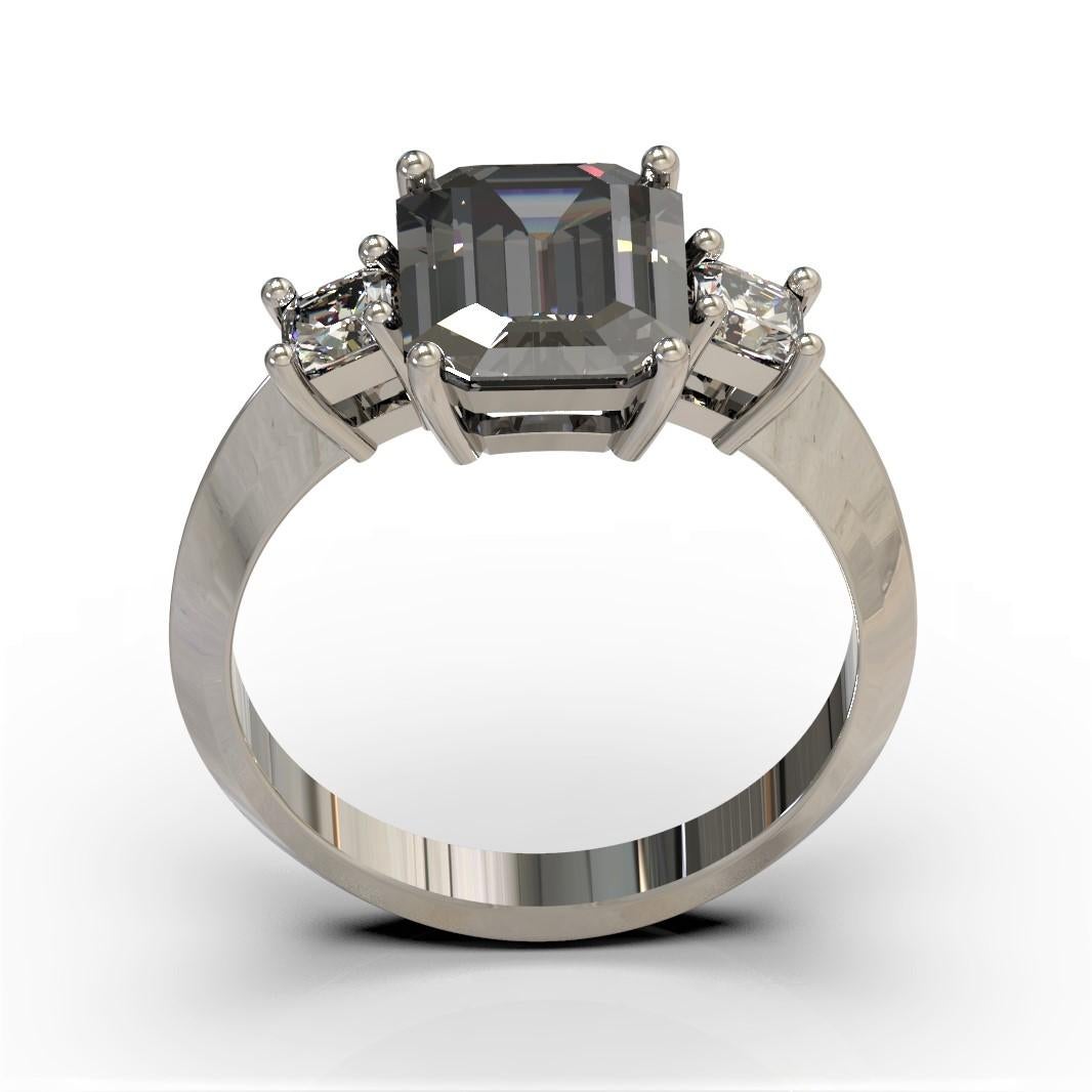 emerald cut grey diamond ring