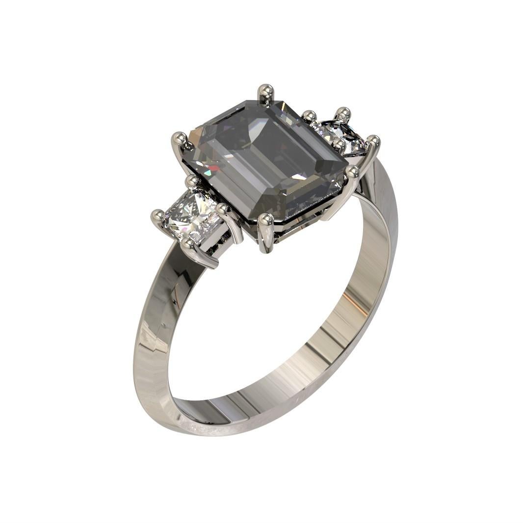 Art Deco Three Stones Emerald Cut 3.97 Carat Spinel Diamond Engagement Ring in Platinum