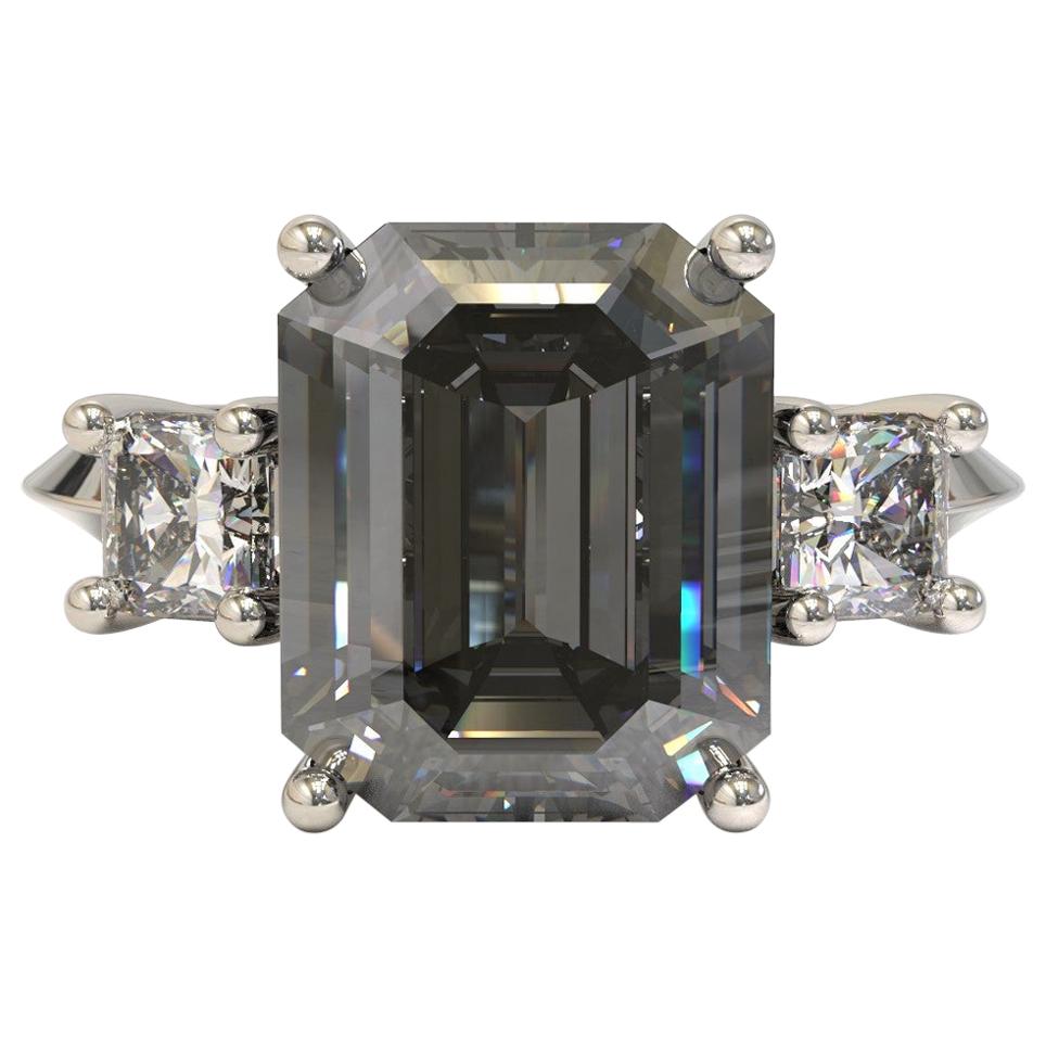 Three Stones Emerald Cut 3.97 Carat Spinel Diamond Engagement Ring in Platinum