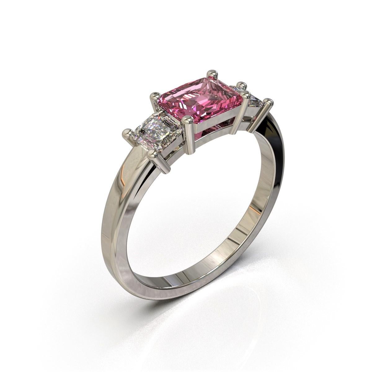 Rosa Zaffiro Diamante Ring

This gorgeous heirloom style platinum ring is set with a stunning pink sapphire and pair of white diamonds in platinum settings.

Radiant cut sapphire: Vivid medium pink colour, 6.33 x 5.01 x 4.29mm, 2.64ct, please note